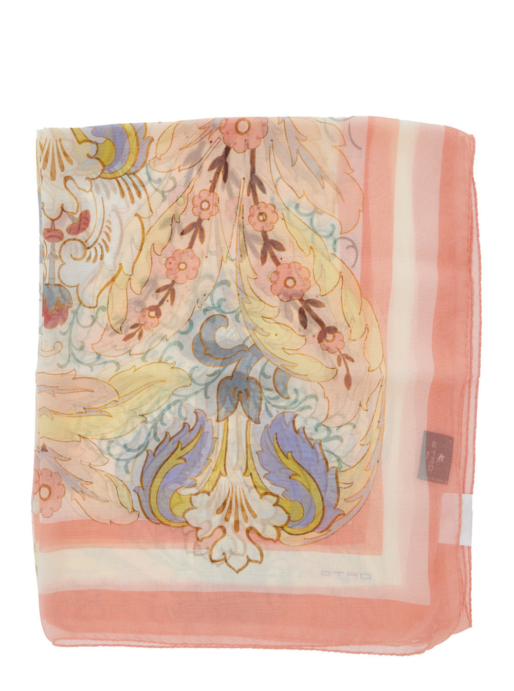 Etro Women Multicolor Rectangular Scarf With All-Over Floral Motif And Logo Patch On The Side In Sil - 1