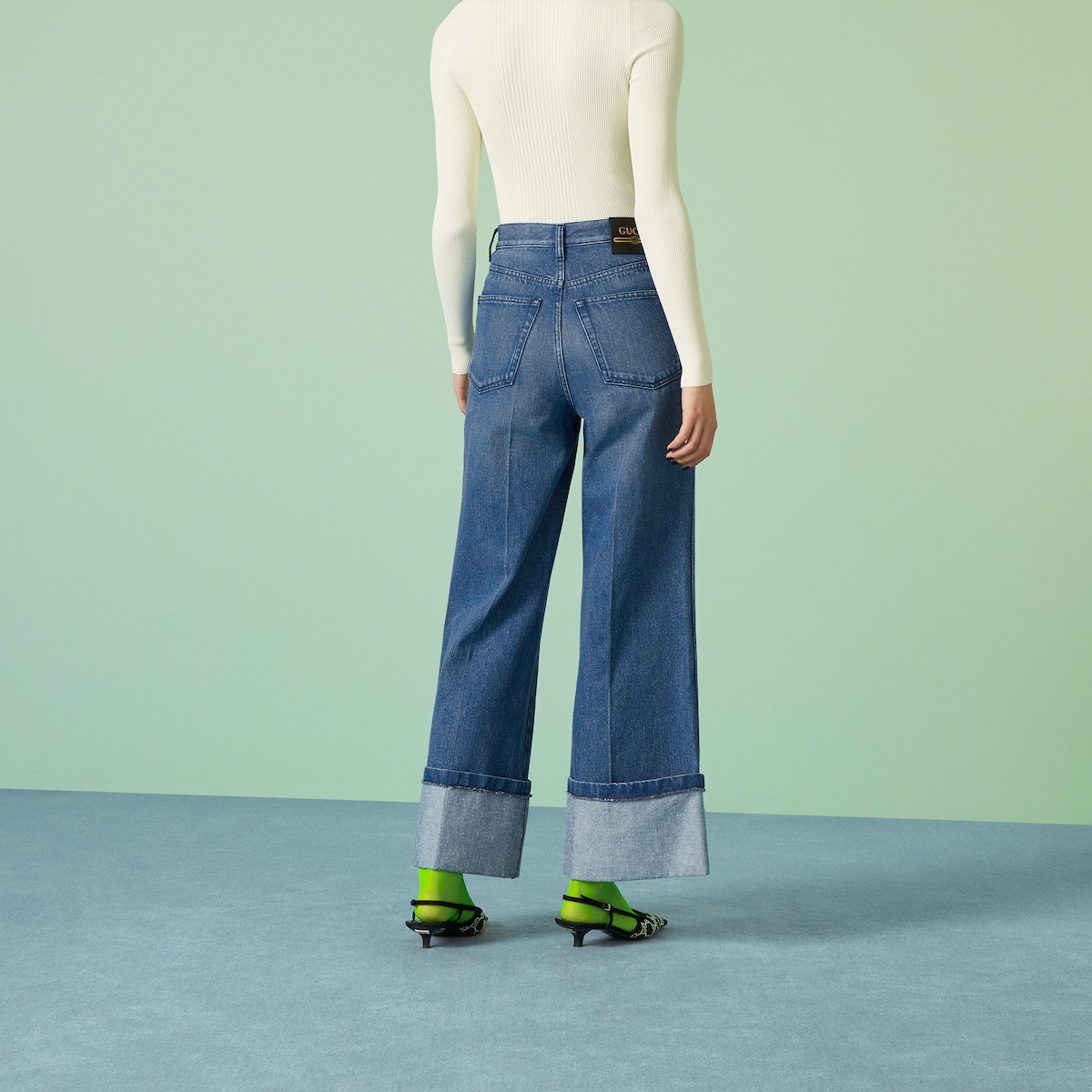Denim pant with Gucci print - 6