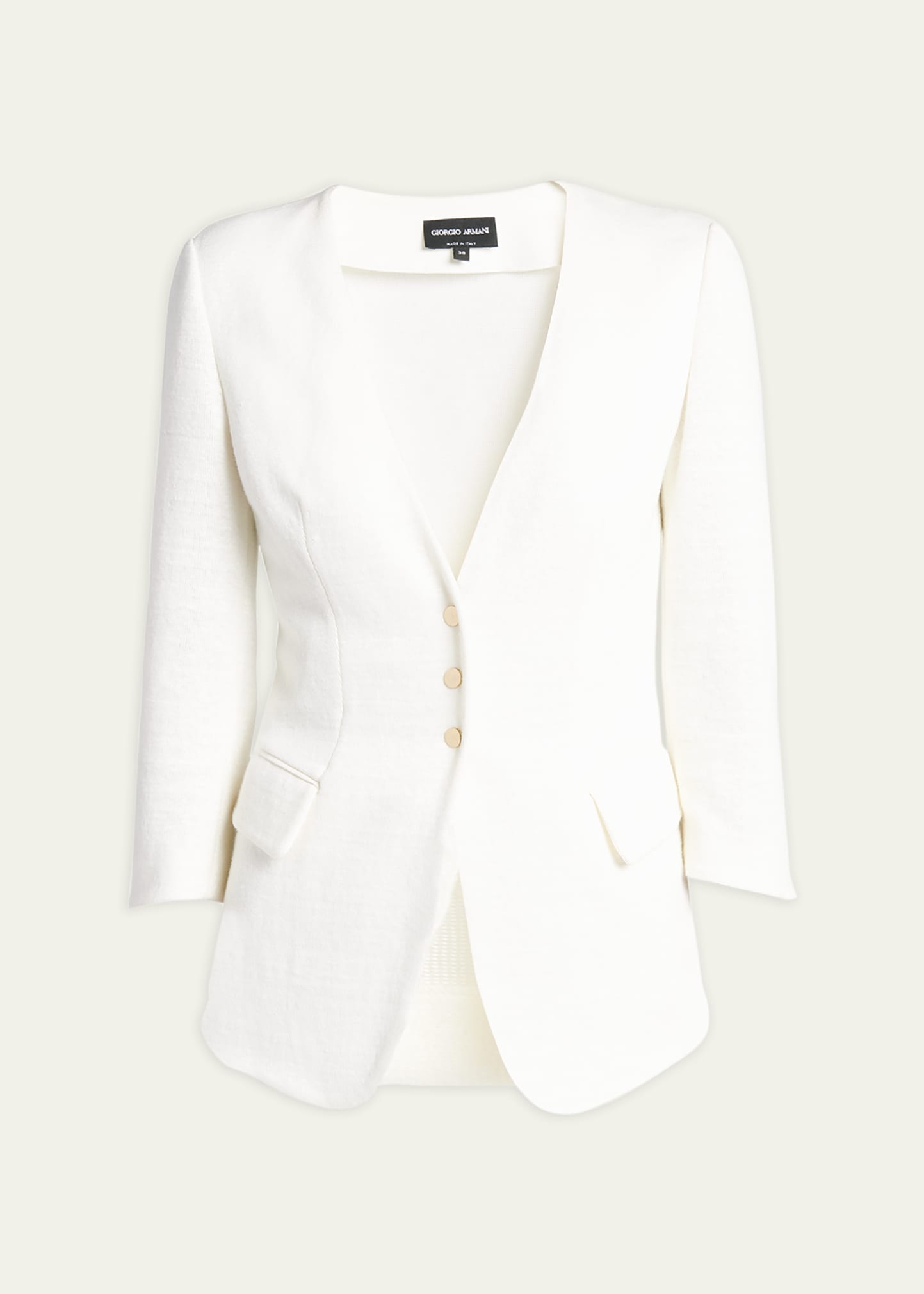 Snap Button Three-Quarter-Sleeve Viscose Blazer - 1