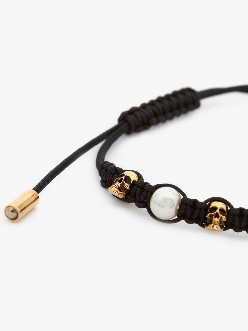 Pearly Skull Friendship Bracelet in Black - 3