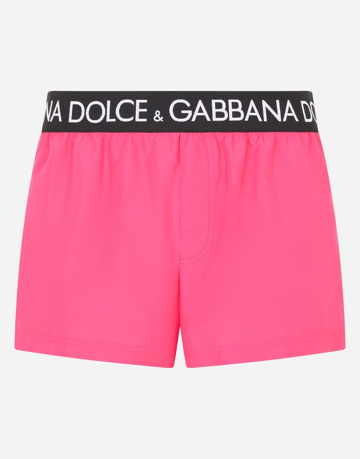 Short swim trunks with branded stretch waistband - 2