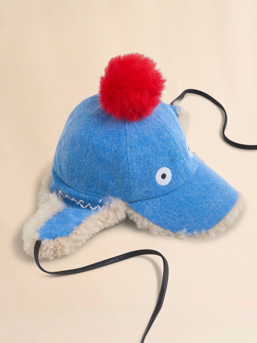 BLUE DENIM BASEBALL CAP WITH POMPON DETAIL - 3