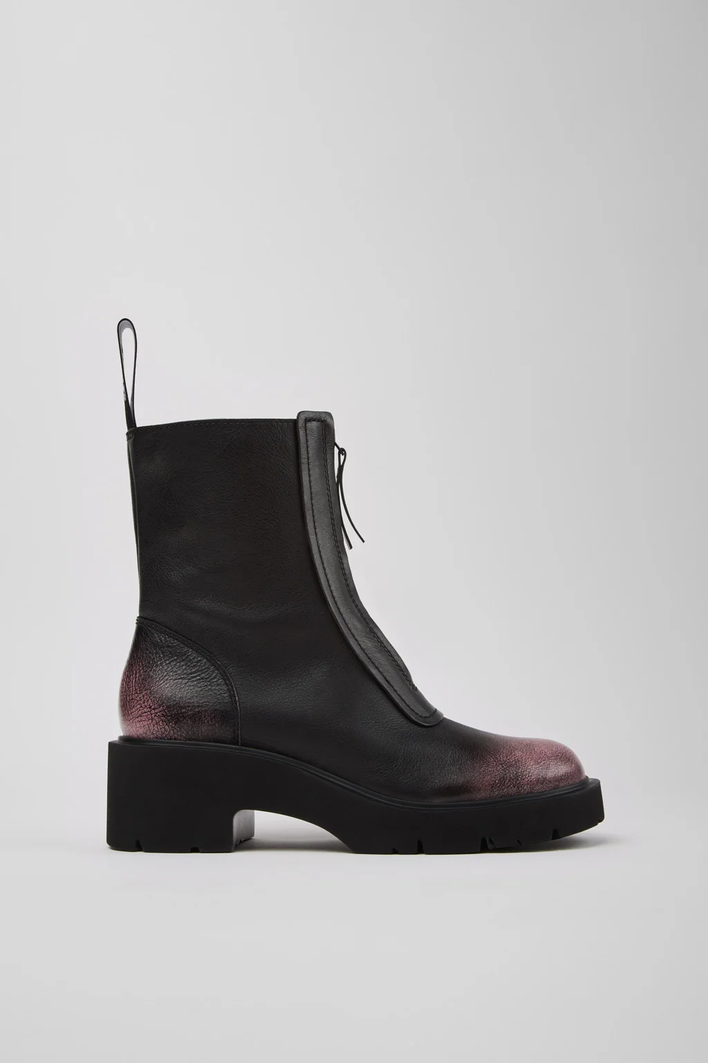 Milah Black and Pink Leather Mid Boots for Women. - 1