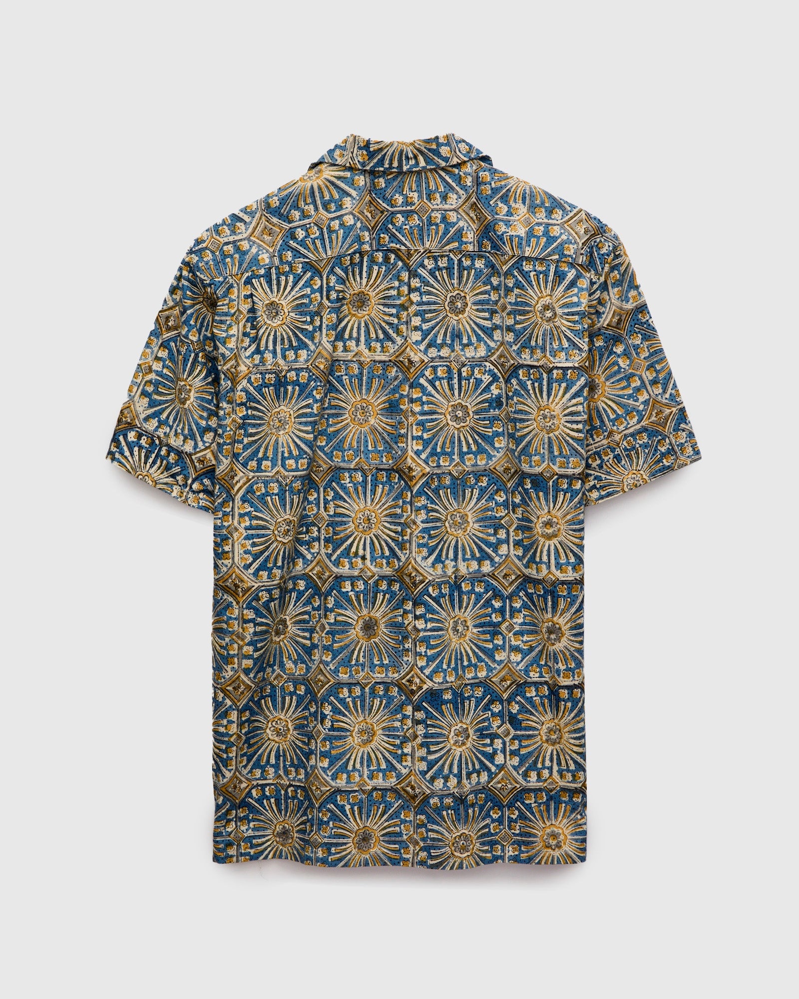Floral Stamp Block Print Open Collar Shirt in Yellow - 2