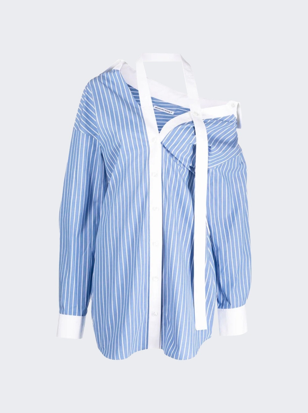 Striped Off-shoulder Shirt Dress Blue And White - 1