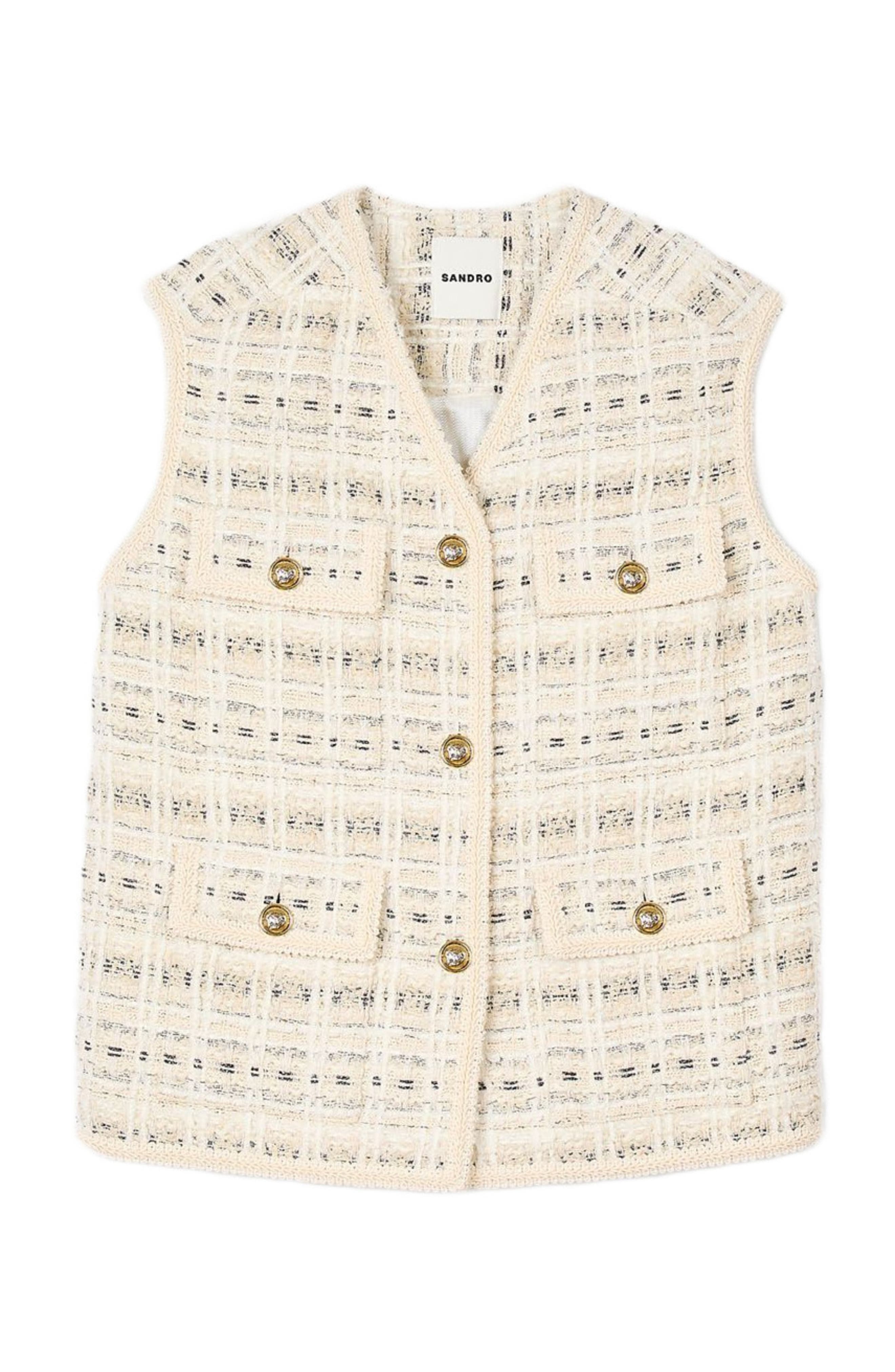 SANDRO Sleeveless tweed jacket in Ecru /Lurex at Nordstrom - 5