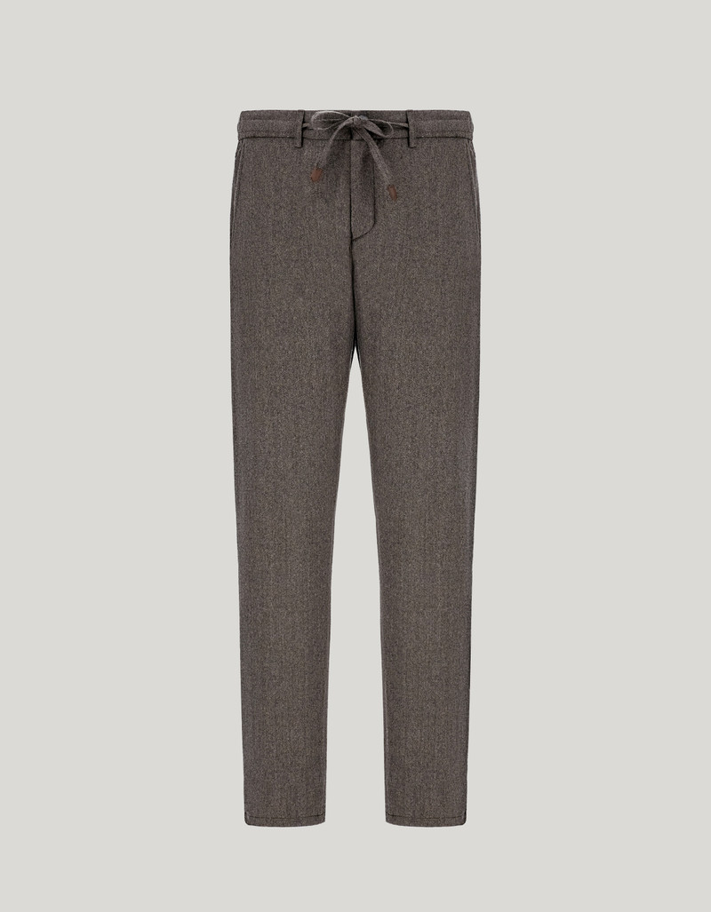 TAUPE DRAWSTRING CHINOS IN IMPECCABILE WOOL FLANNEL 1