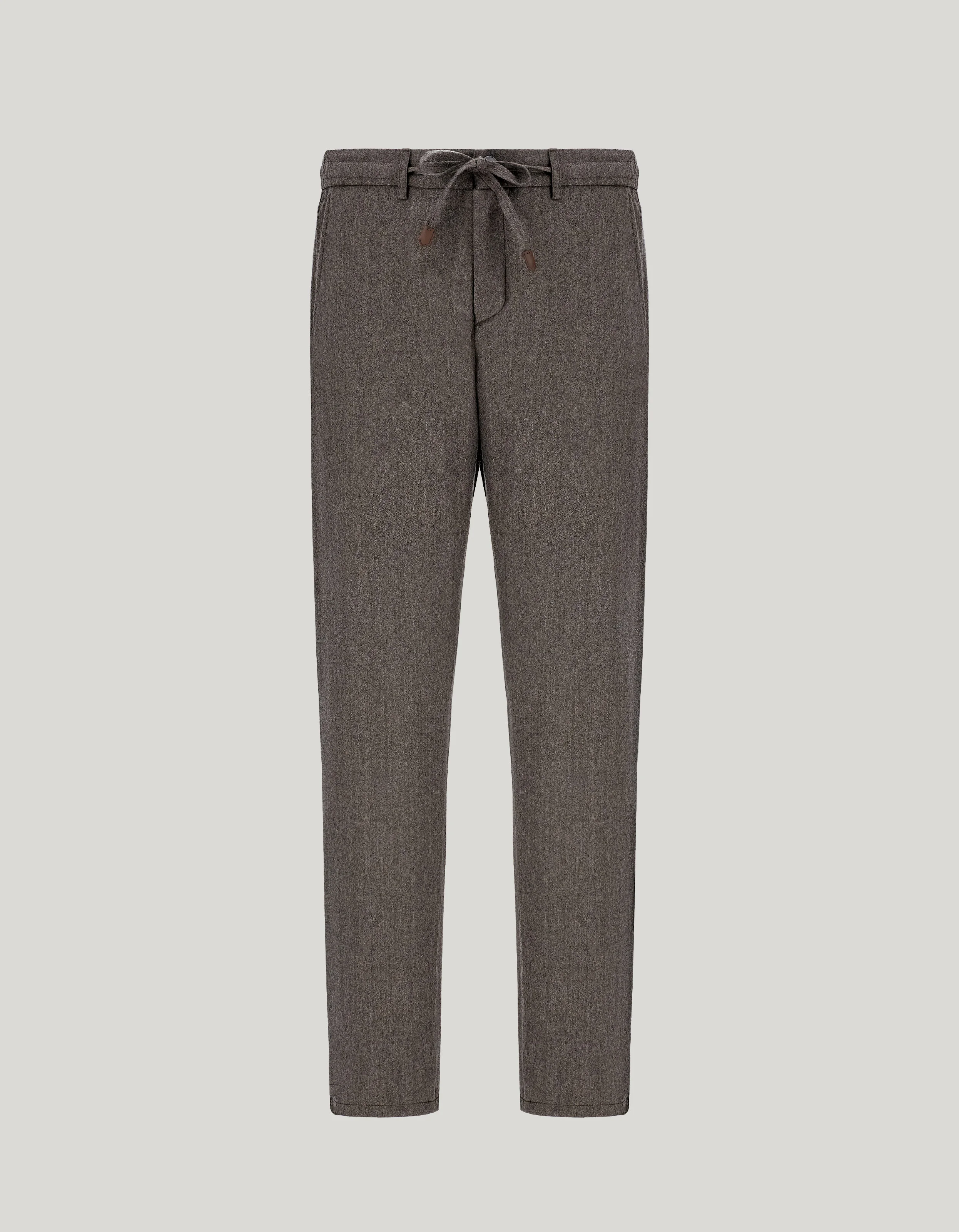 TAUPE DRAWSTRING CHINOS IN IMPECCABILE WOOL FLANNEL - 1