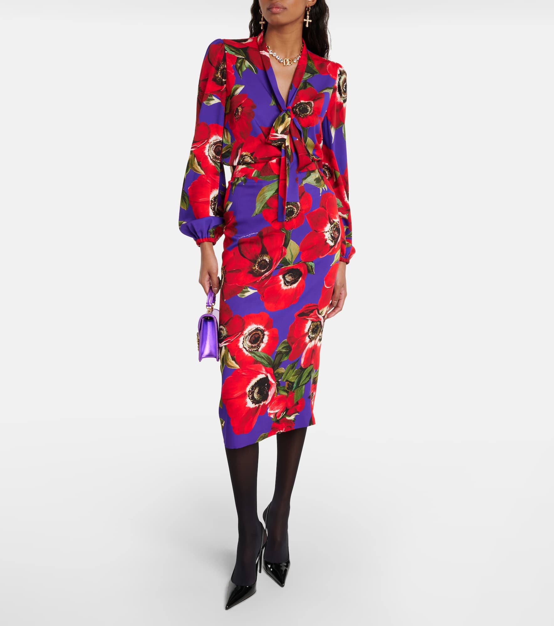 Floral silk-blend pencil skirt - 2