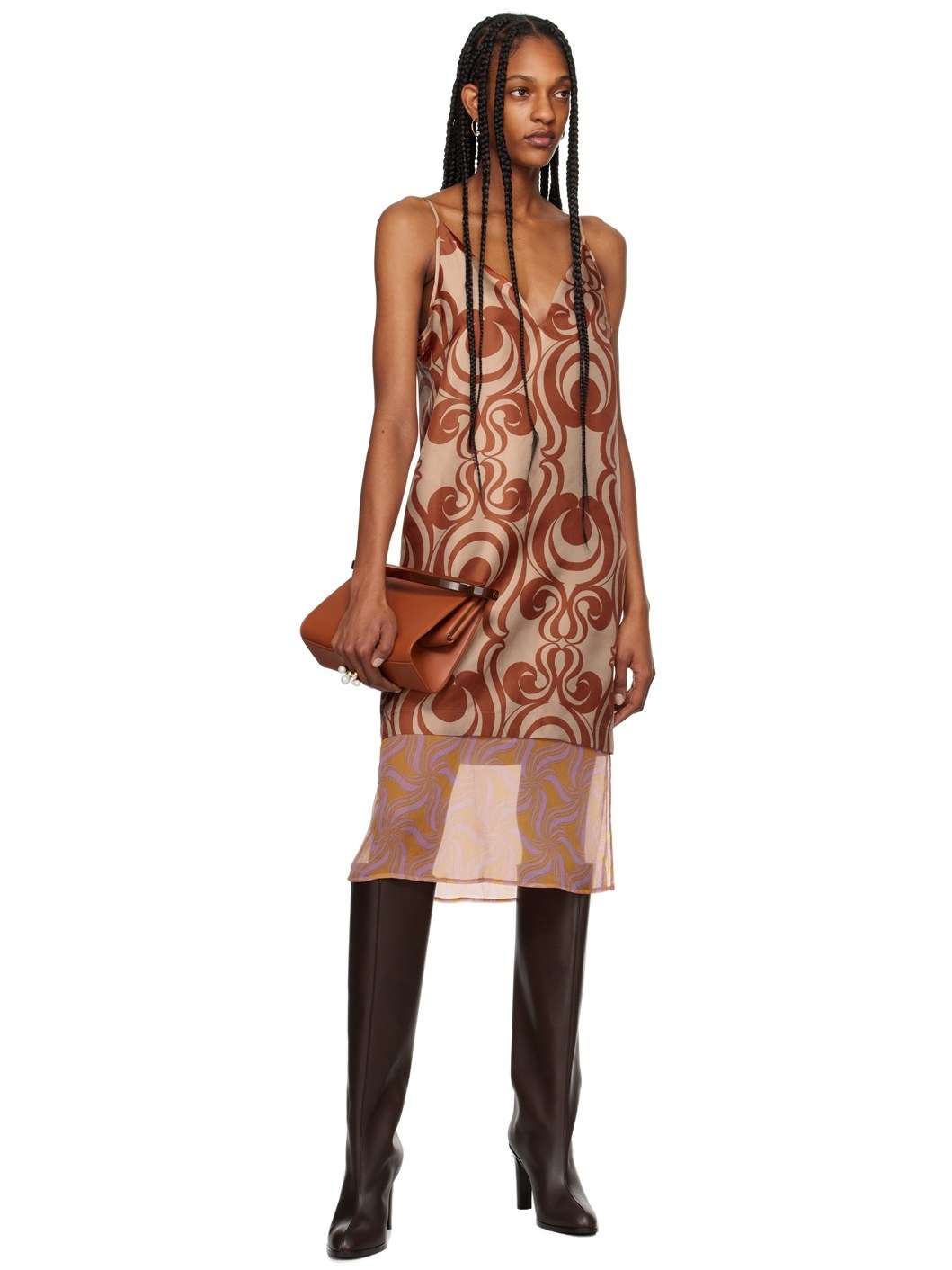 Tan Paneled Midi Dress - 4