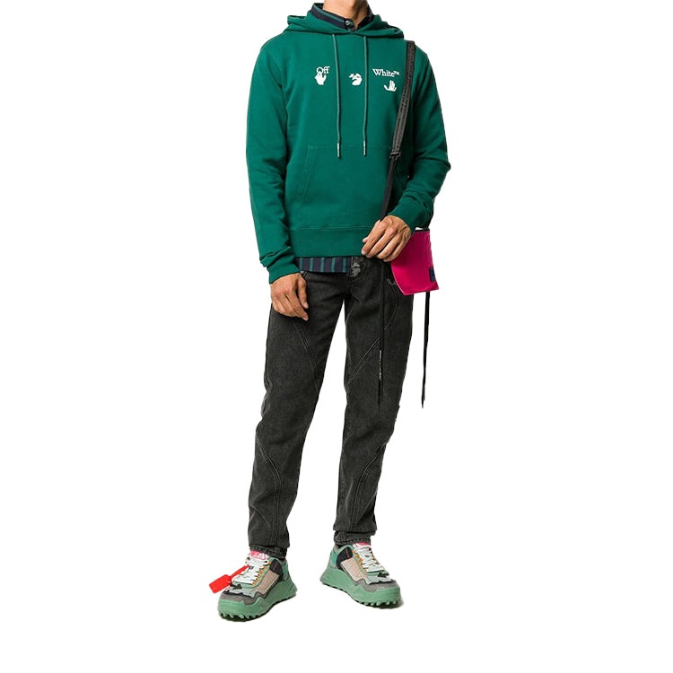 Off-White FW20 Big Logo Hooded Pullover Men Green OMBB034E20FLE0025701 - 4