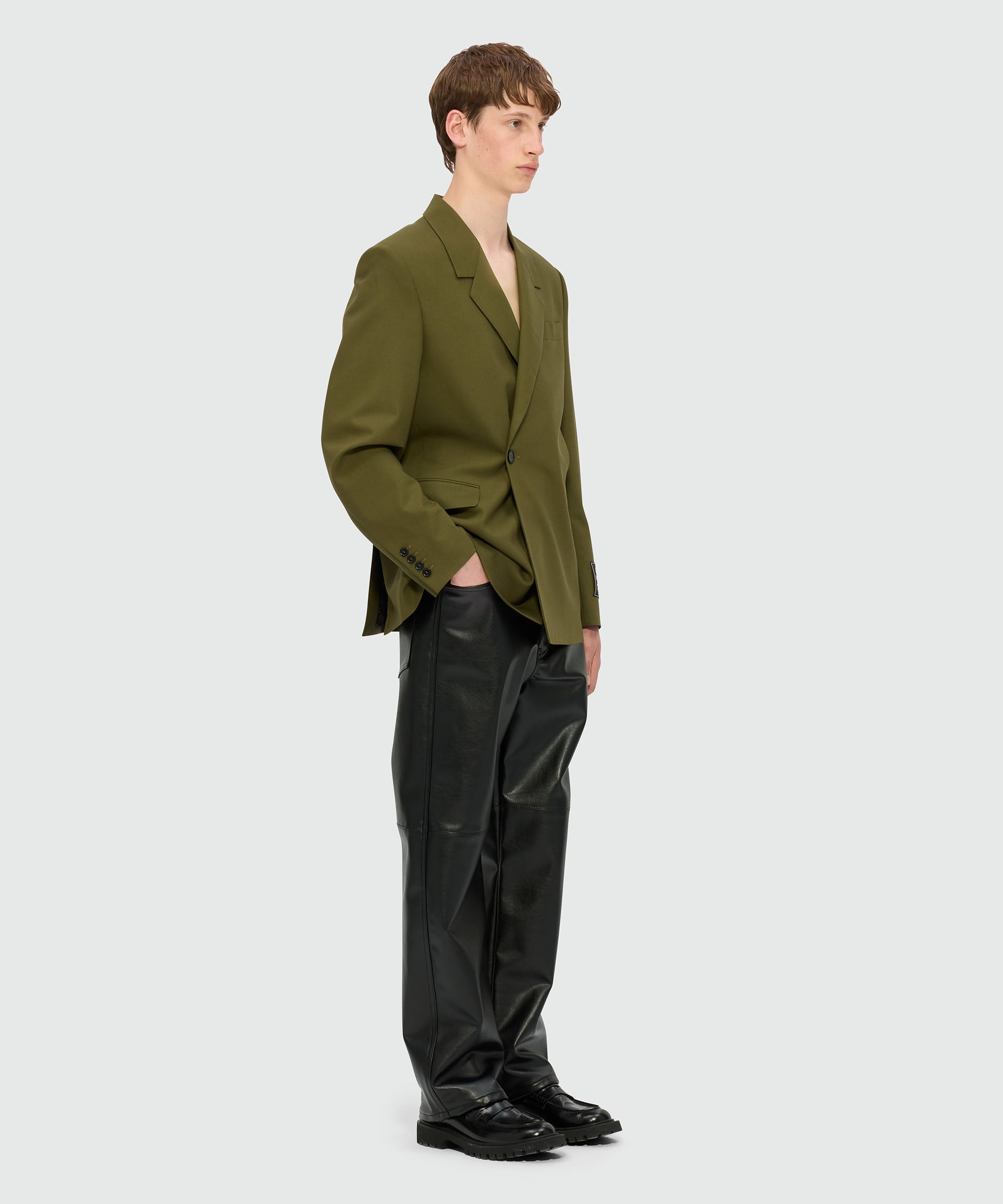 Olive green double-breasted jacket in cool wool - 4