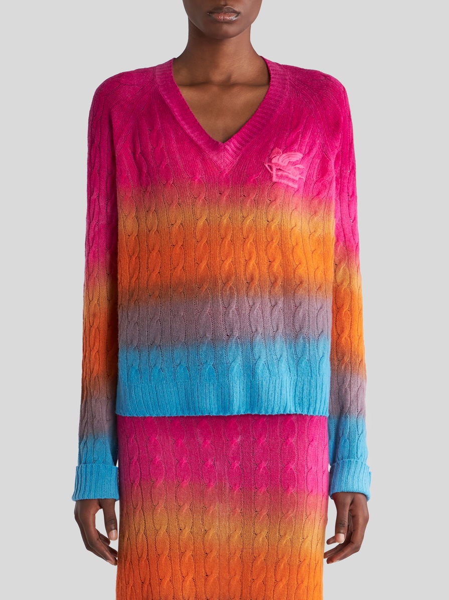 COLOUR SHADED CABLE WOOL JUMPER - 2