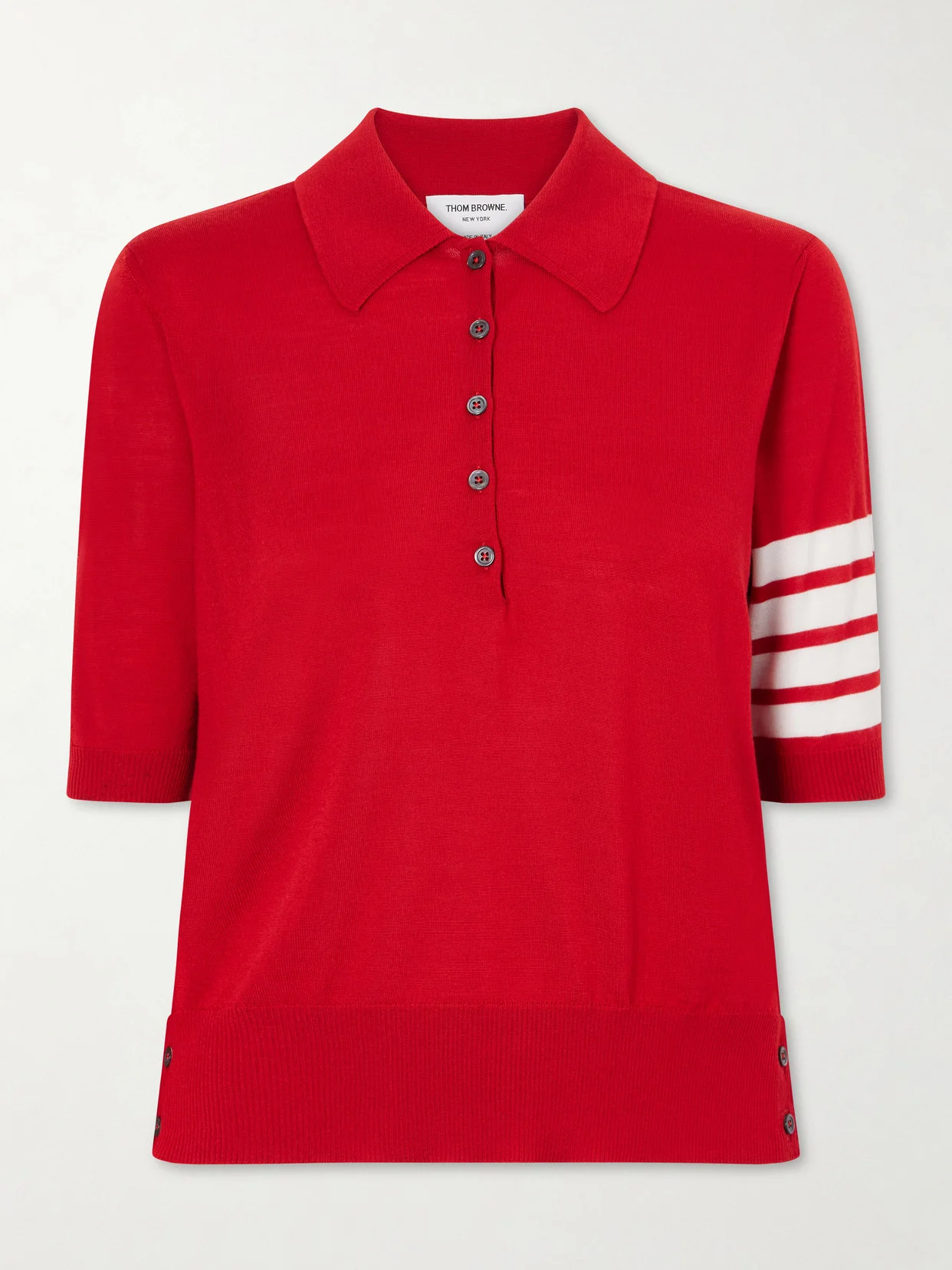 Grosgrain-trimmed Striped Wool Polo Shirt - 1
