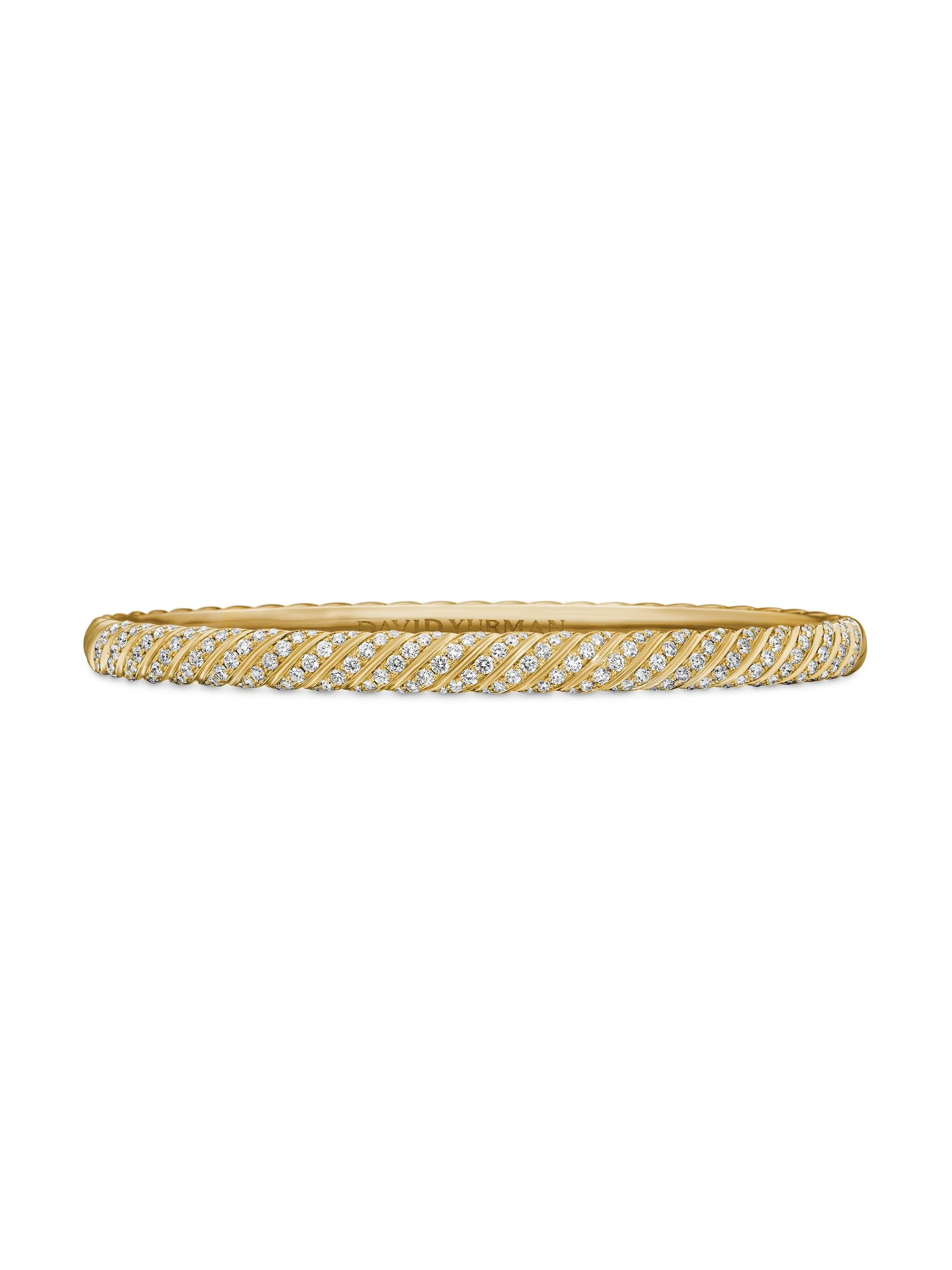 Women's Sculpted Cable Bangle Bracelet in 18K Yellow Gold - Diamond - 1