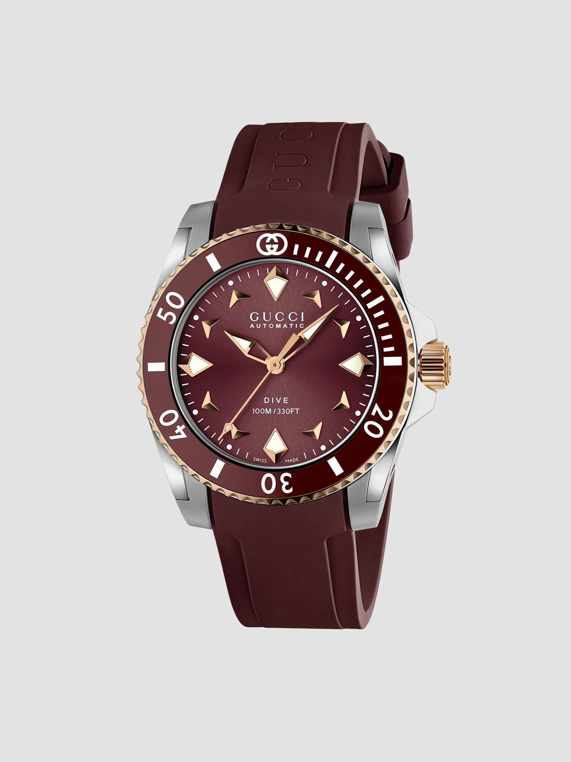 Women's Dive Stainless Steel & Rubber Strap Watch/36MM - Red Burgundy Steel - 1