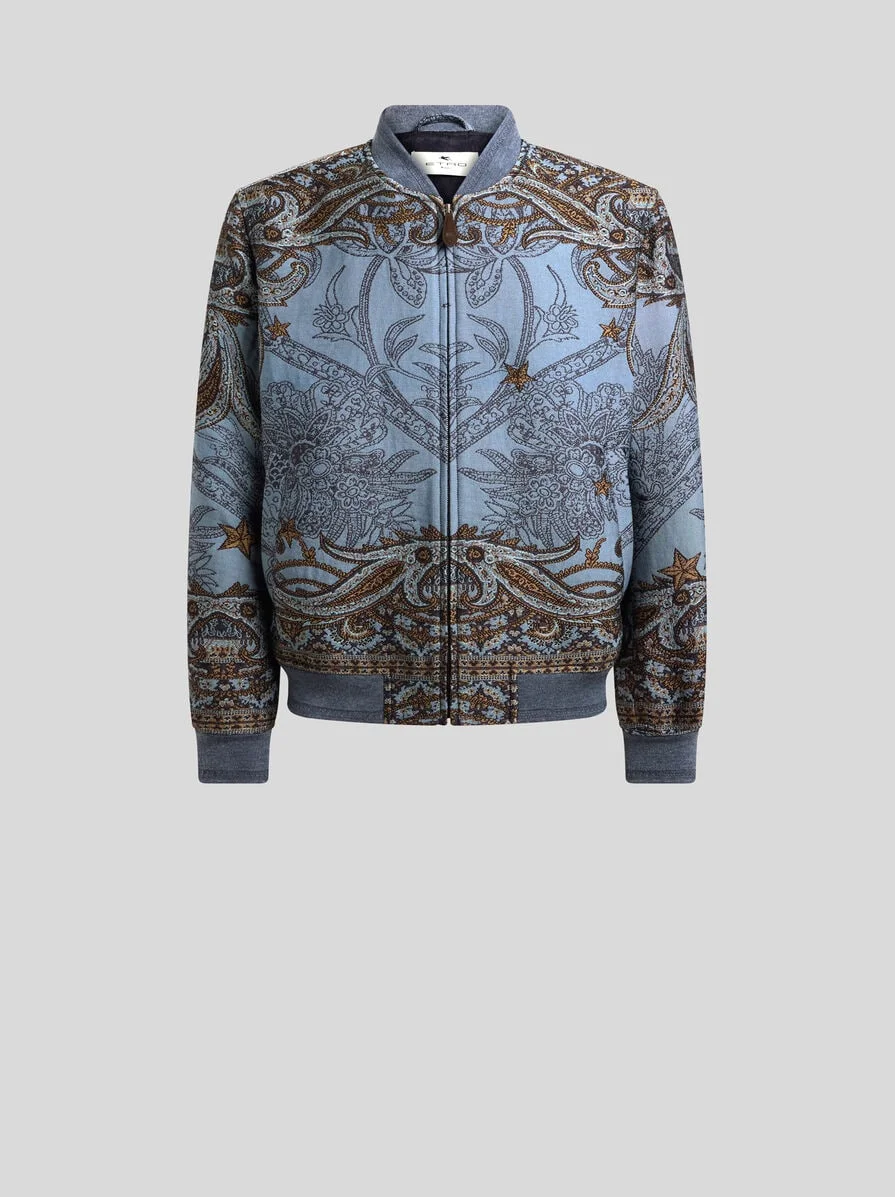 WOOL-BLEND JACQUARD BOMBER JACKET WITH PLACED PEGASO MOTIF - 1