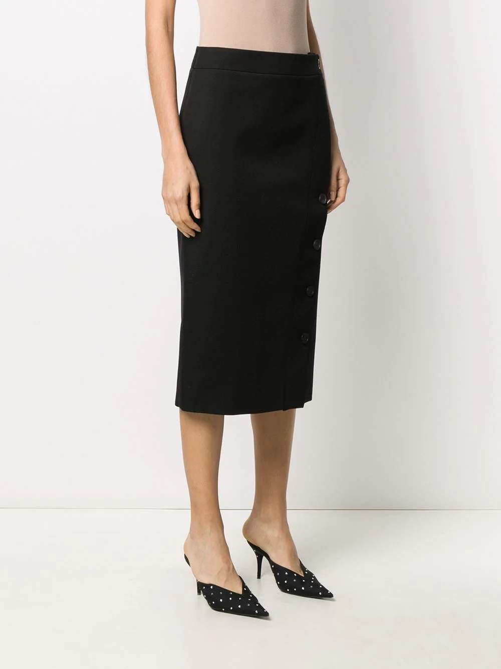 asymmetric button-fastening pencil skirt - 3