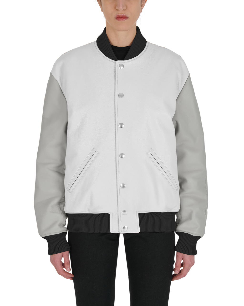 EMBROIDERED LEATHER LOGO VARSITY JACKET - 6