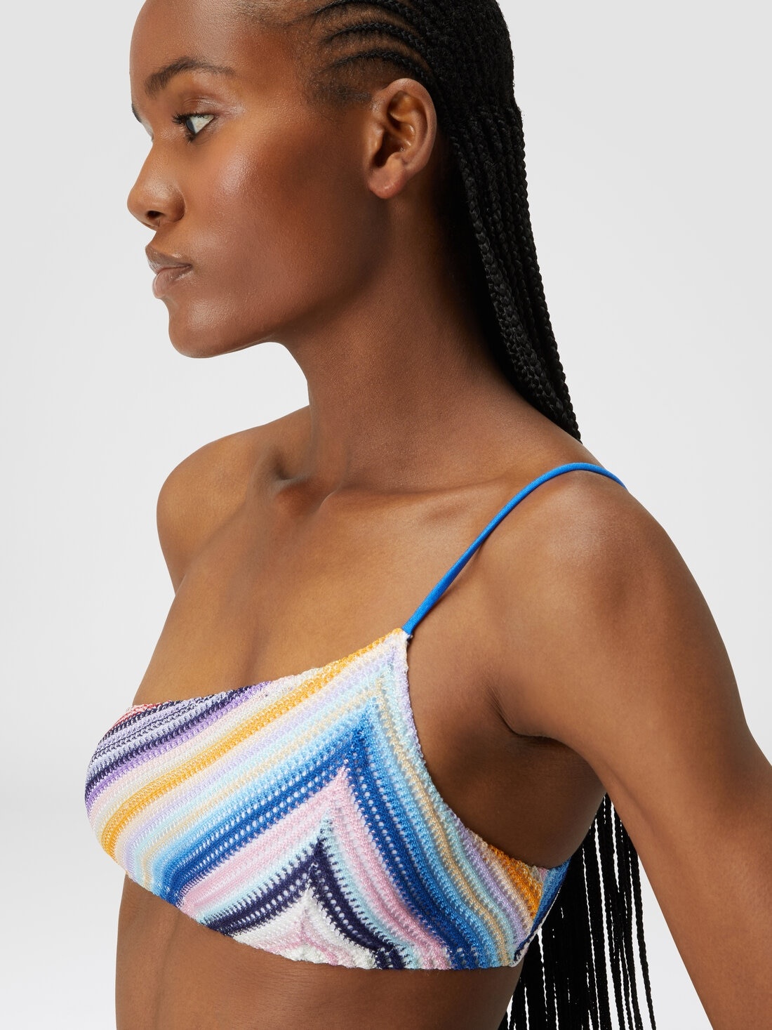Striped one-shoulder crochet bikini - 5