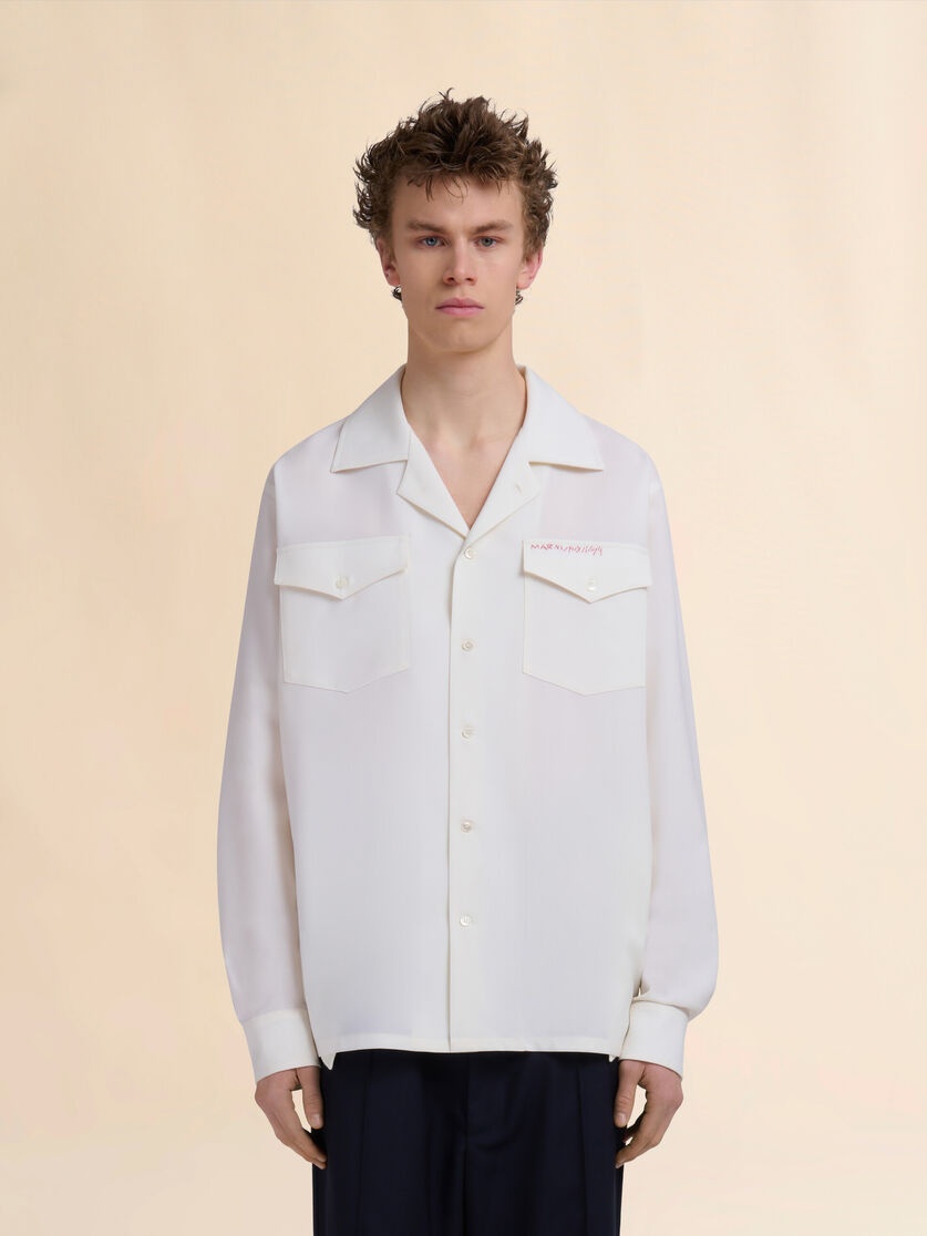 WHITE TROPICAL WOOL SHIRT WITH MARNI MENDING - 2