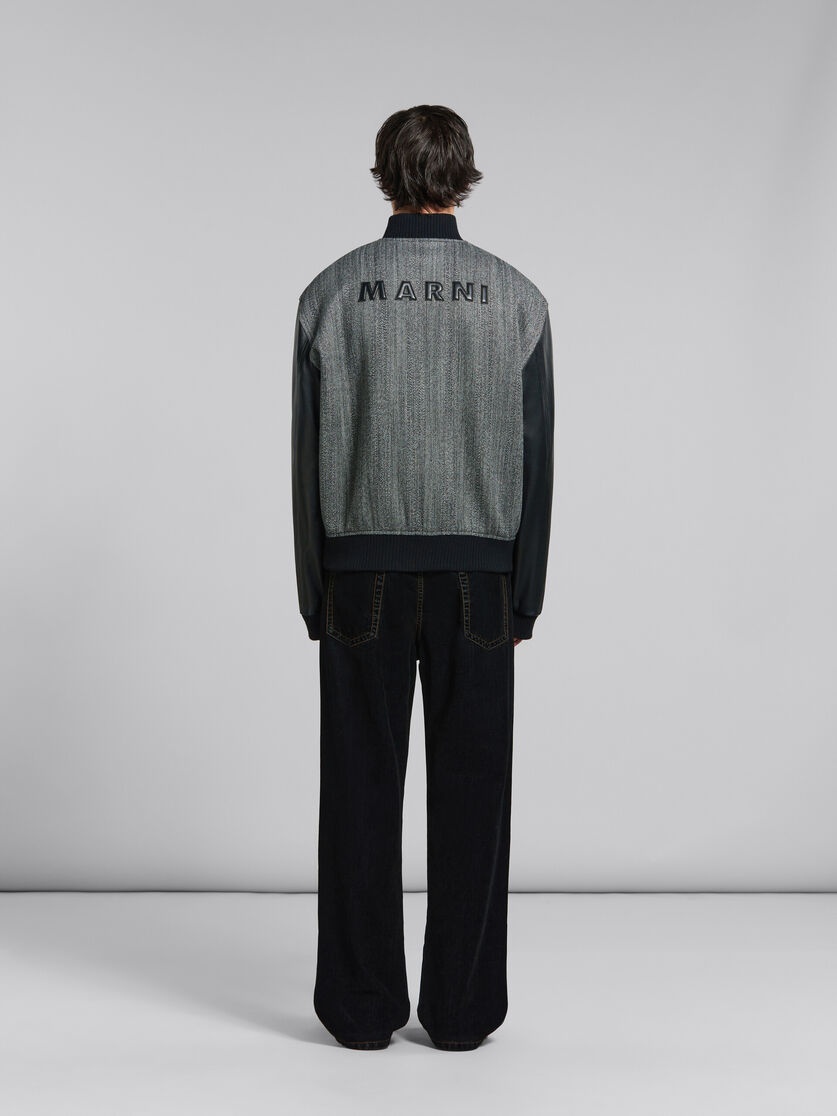 BLACK HERRINGBONE WOOL JACKET WITH LEATHER SLEEVES - 3