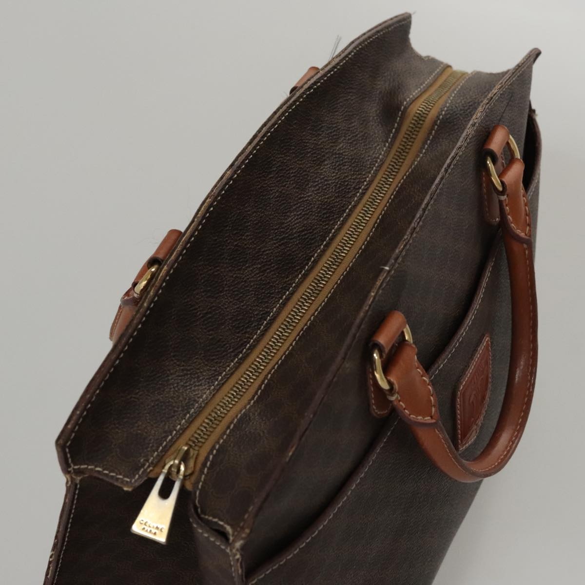 CELINE Macadam Canvas Hand Bag Pvc Leather Brown Gold - 8