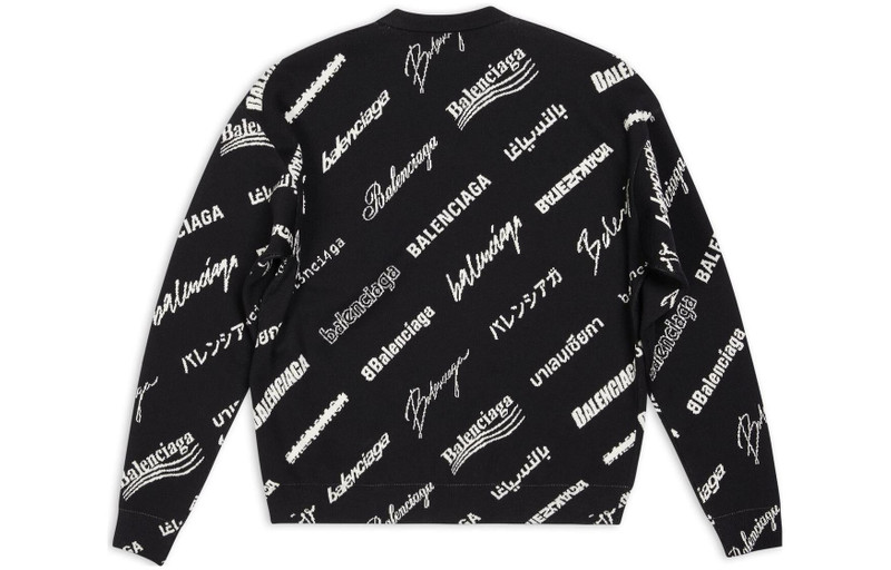 BALENCIAGA Balenciaga Allover Logo Print Crewneck Sweatshirt 'Black White' 724858T16651070 outlook