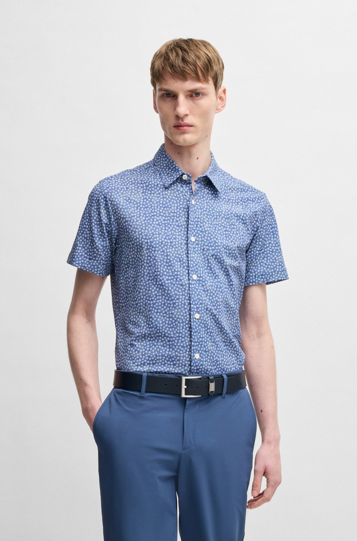 SLIM-FIT SHIRT IN FLORAL-PRINT PERFORMANCE FABRIC - 2