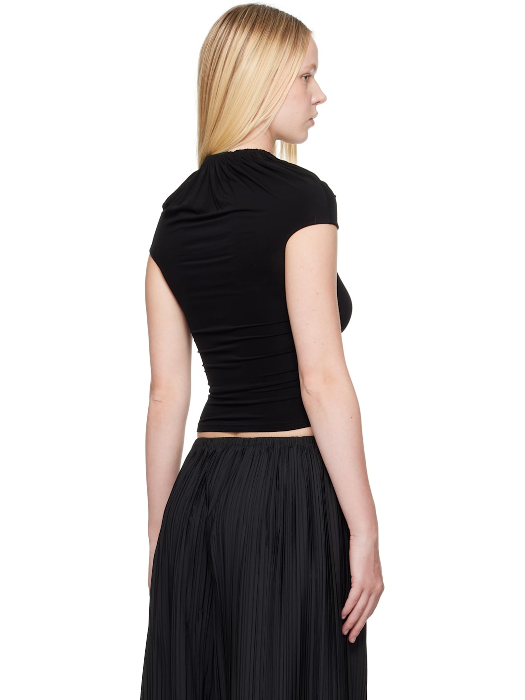 Black Gathered Neck Tank Top - 3