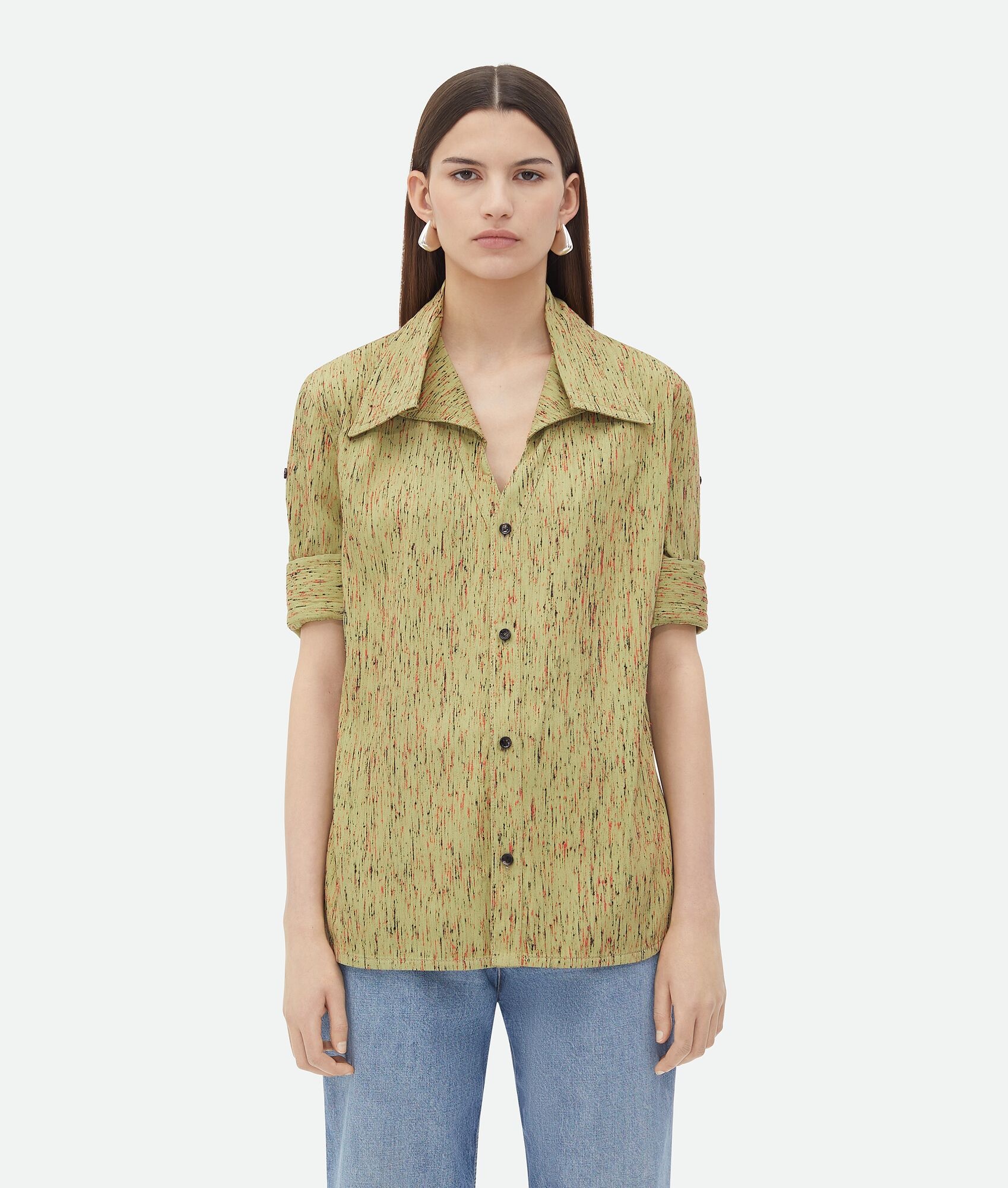 Textured Viscose Stripe Shirt With Folded Collar - 4