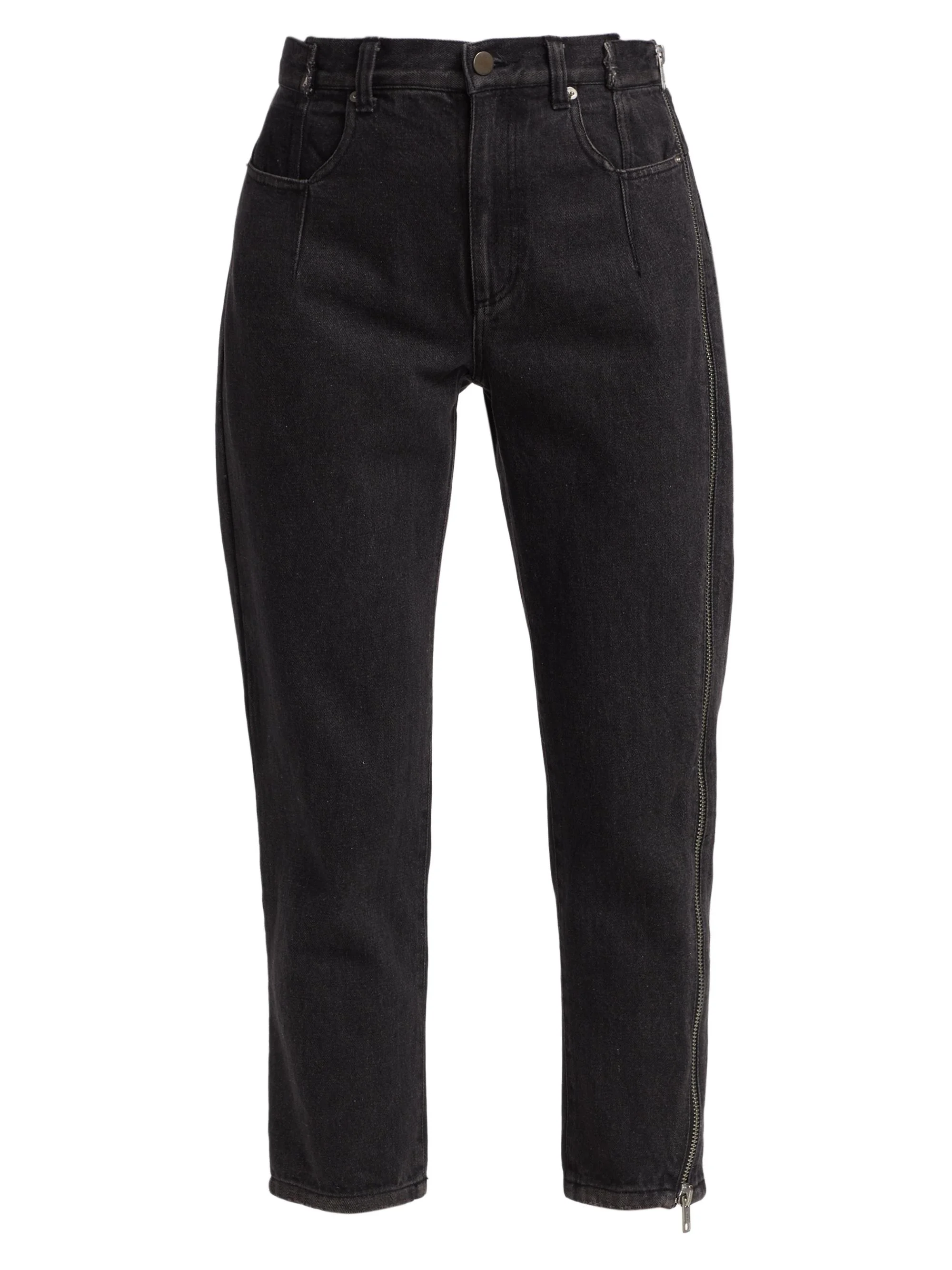 Women's High-Rise Zip Detail Jeans - Black - 1