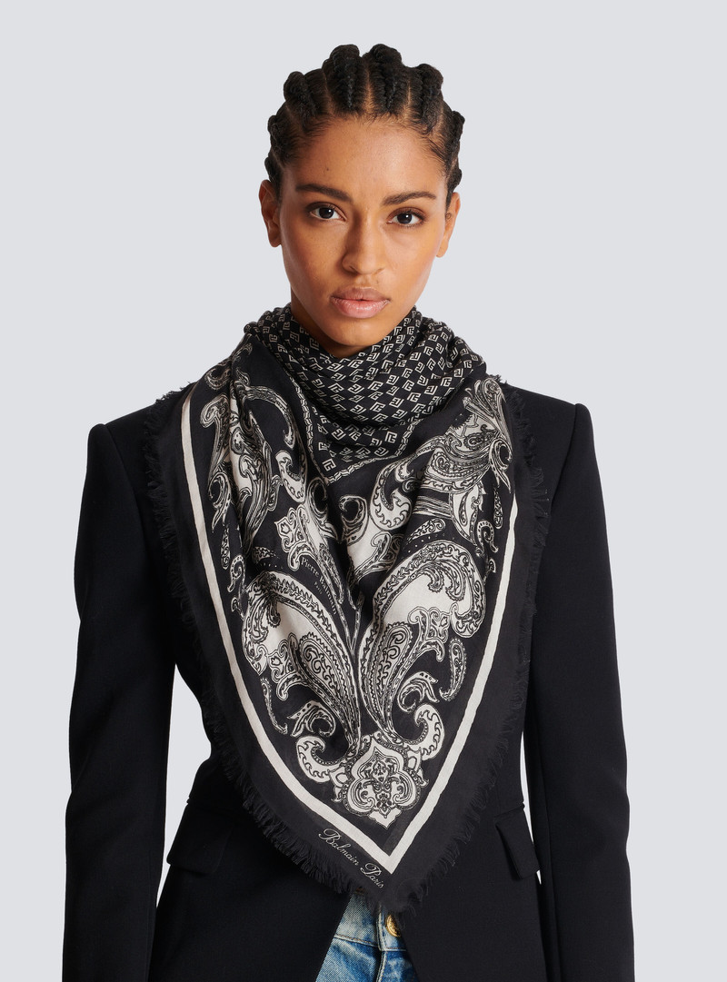 Balmain Floaty scarf with mini monogram and paisley print outlook