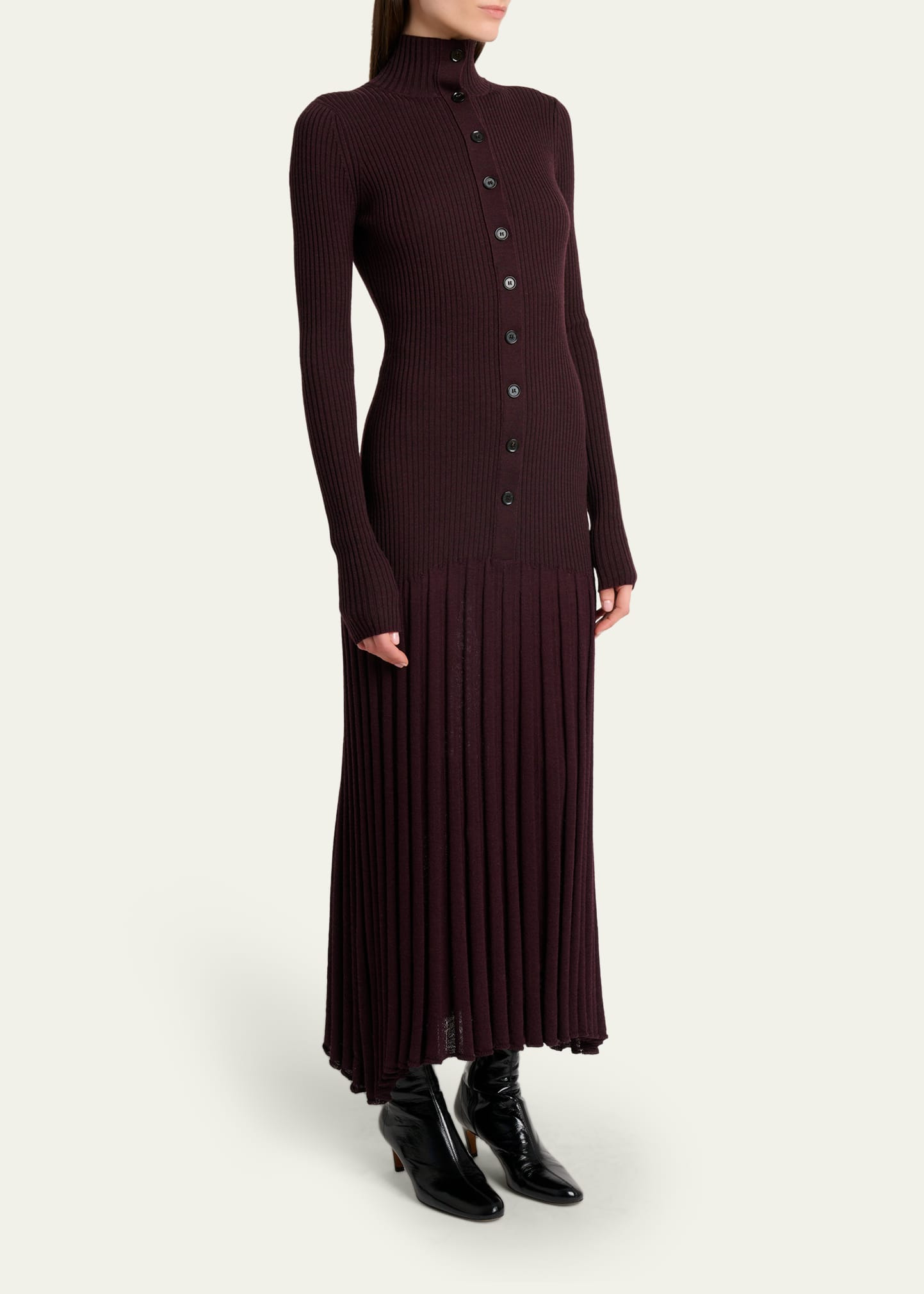 Jada Turtleneck Mutli-Rib Button-Front Maxi Dress - 4