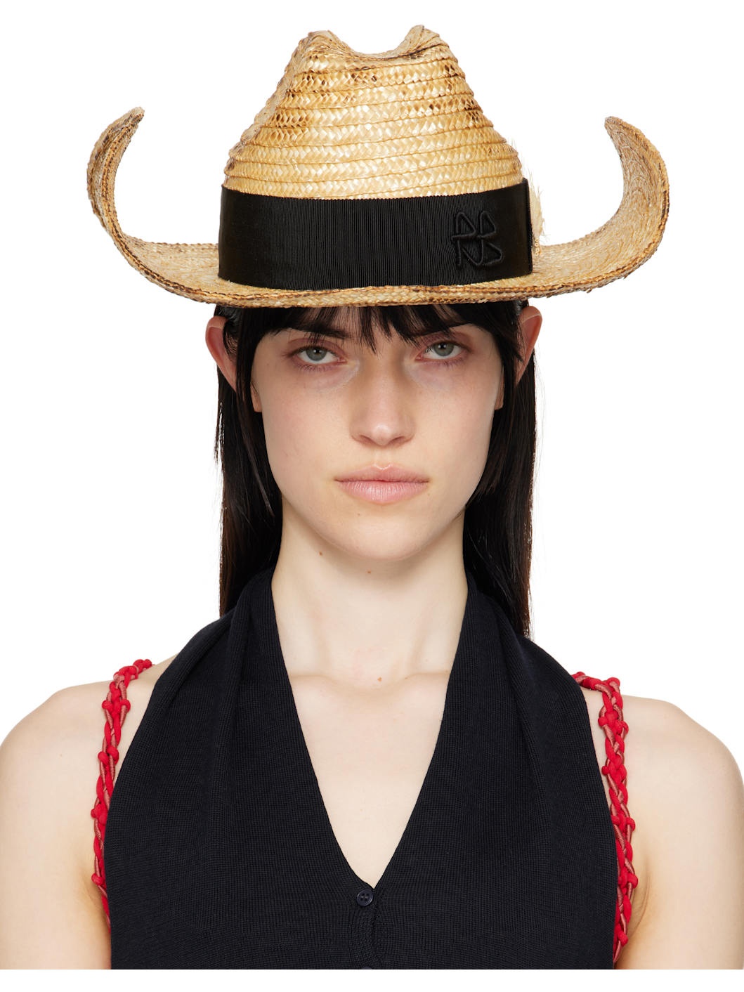 Beige Wheat Spikes Embellished 'Sunburnt' Cowboy Beach Hat - 1