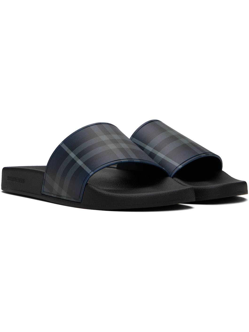 Navy & Black Check Pool Slides - 4