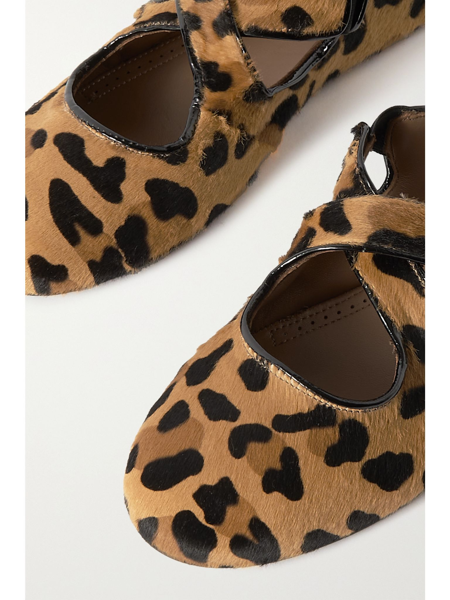 Criss Cross patent-leather trimmed leopard-print calf hair ballet flats Leopard print - 4