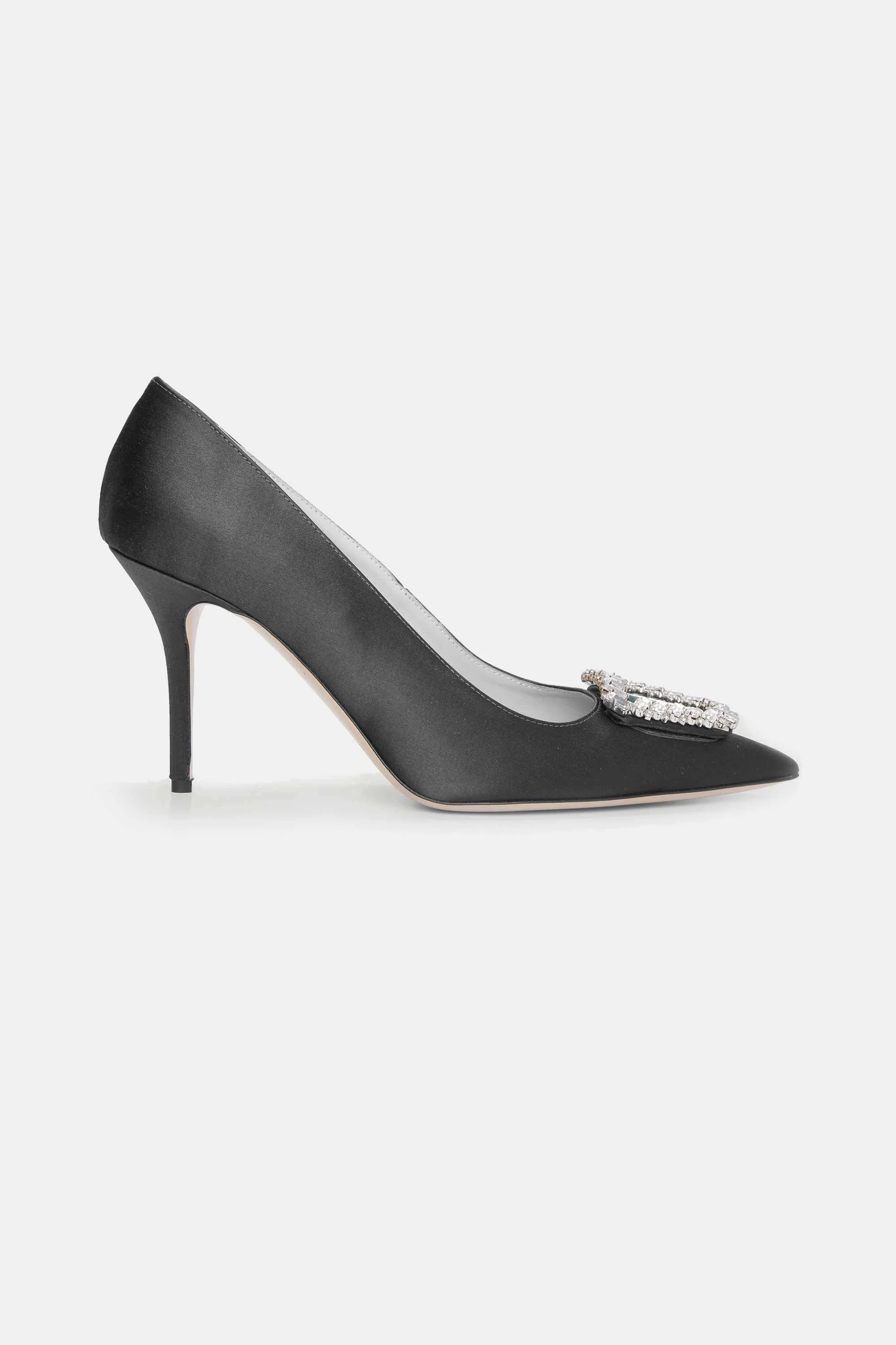 Sophia Jewel Buckle Shoe In Black Satin - 1