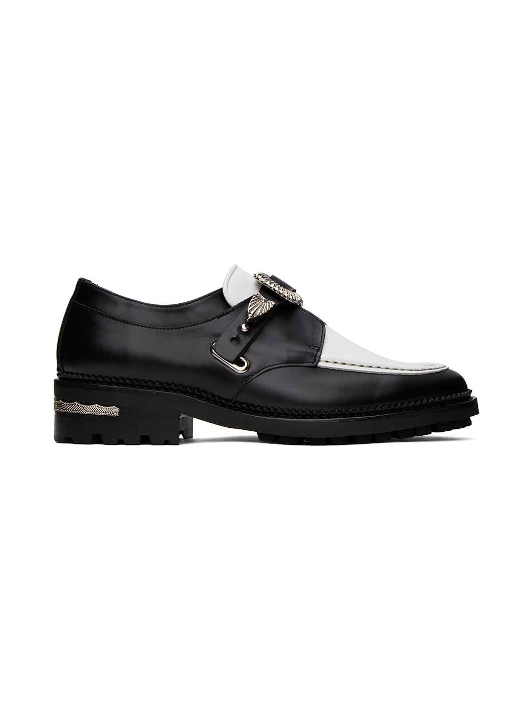 SSENSE Exclusive Black & White Hard Leather Monkstraps - 1