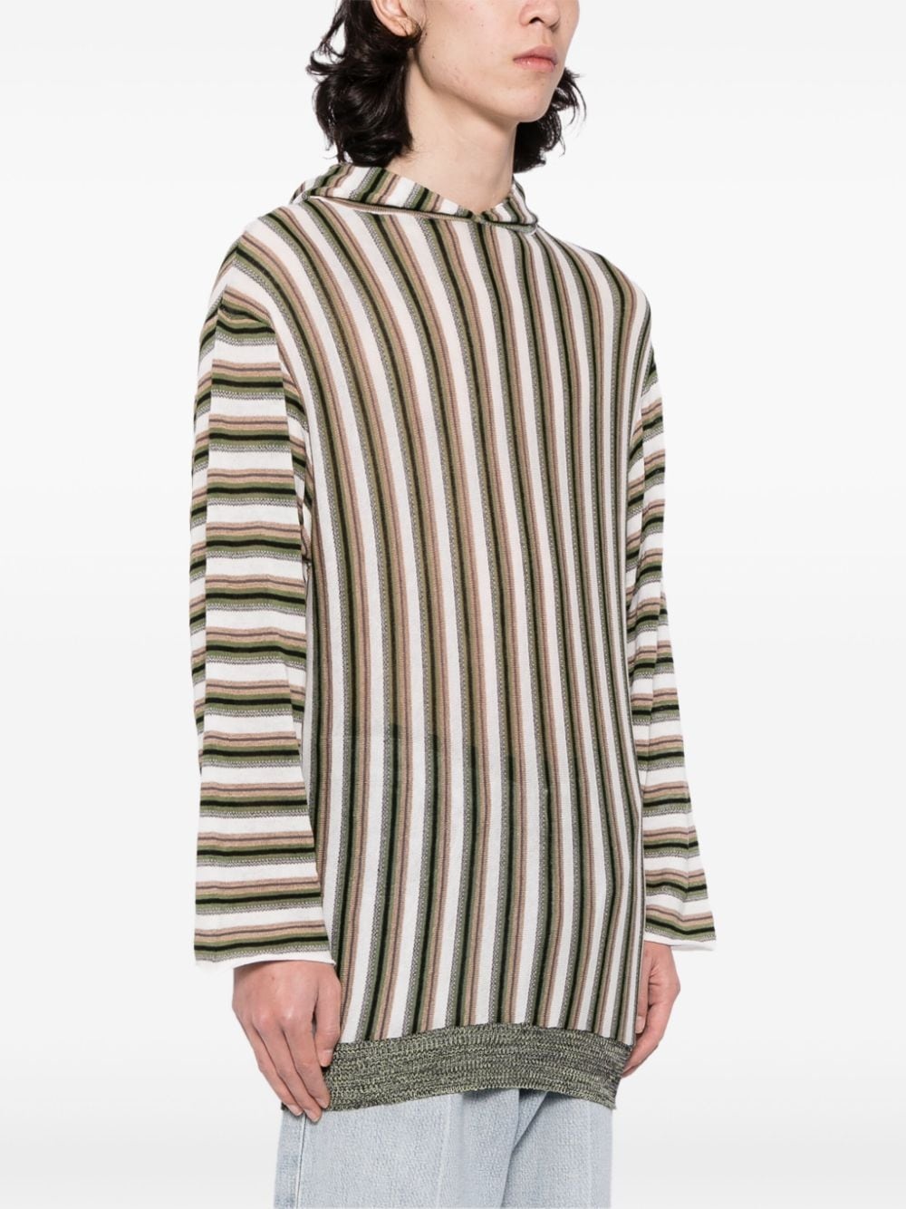 striped linen-blend hoodie - 4