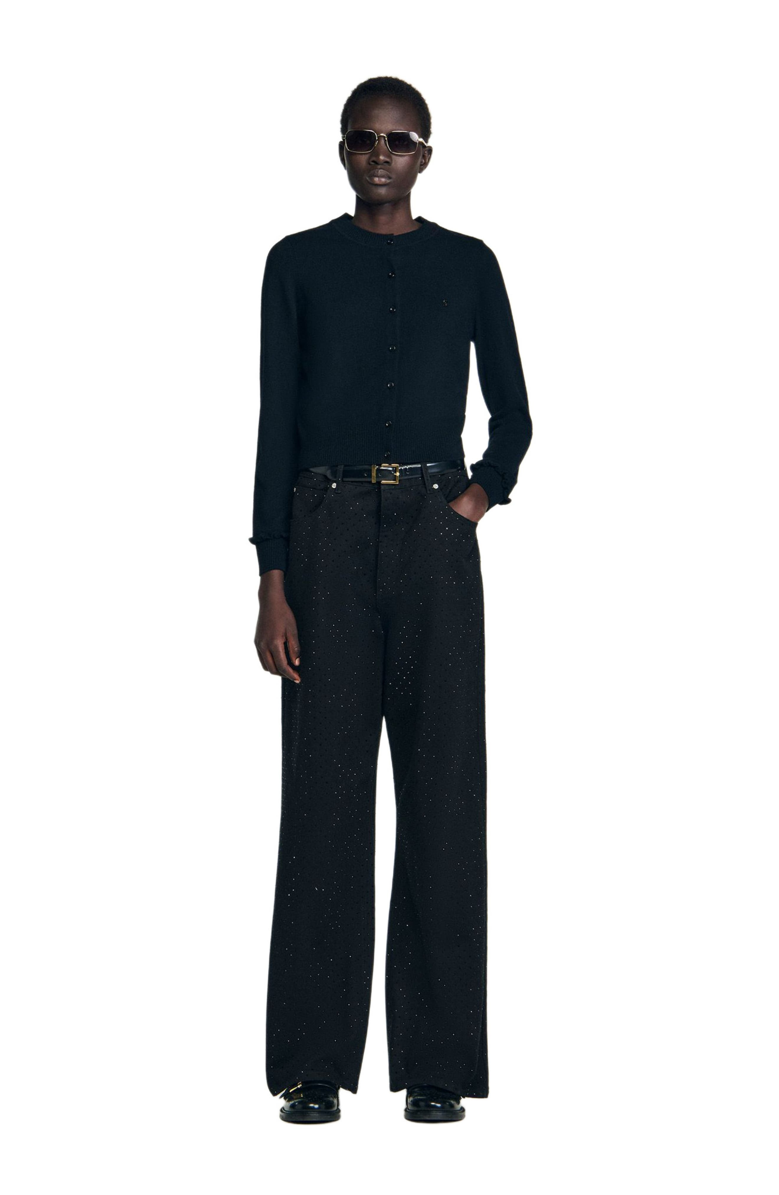 SANDRO Ruffled cardigan in Black at Nordstrom - 6