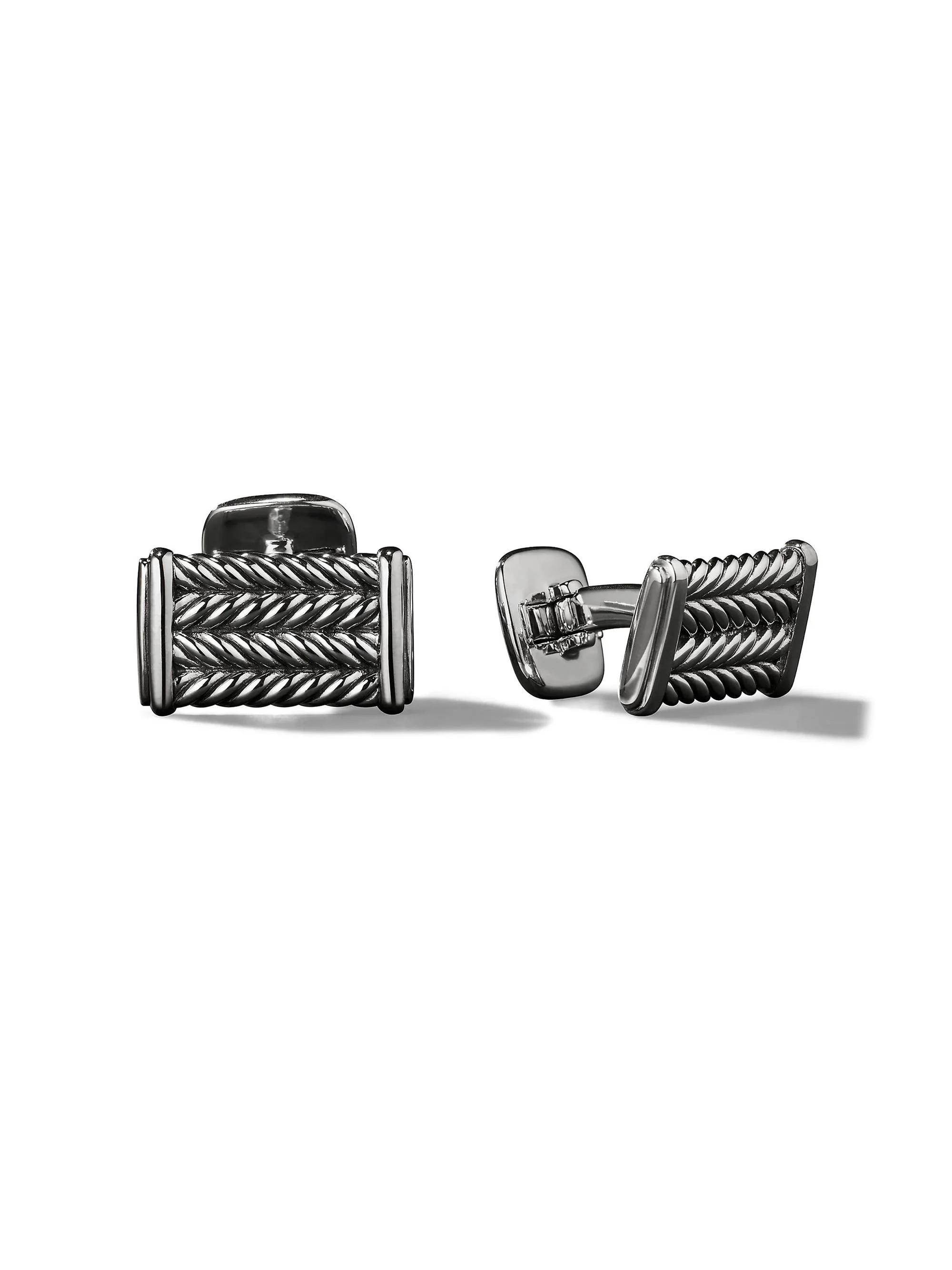 Men's Chevron Cufflinks in Sterling Silver, 22.8mm - Silver - 1