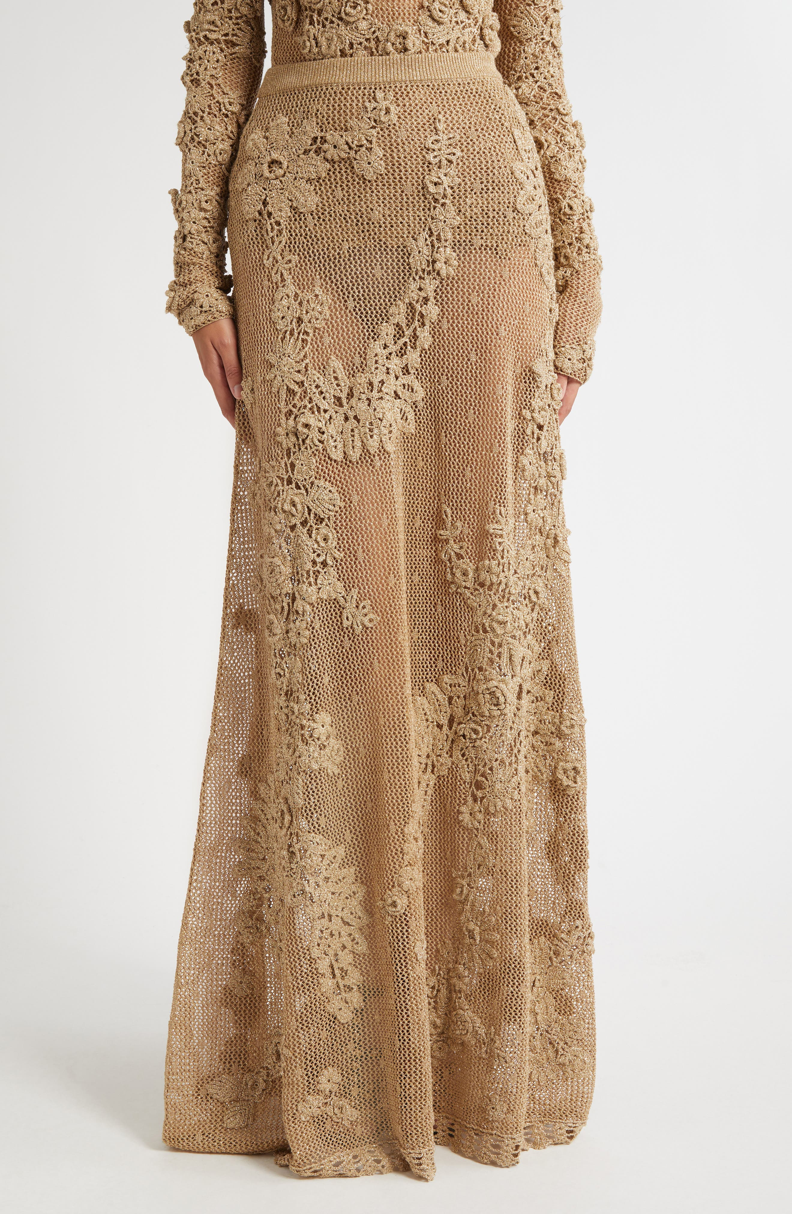 Ulla Johnson Aria Metallic Crochet Appliqué Open Stitch Maxi Skirt in Lurex Combo at Nordstrom - 1