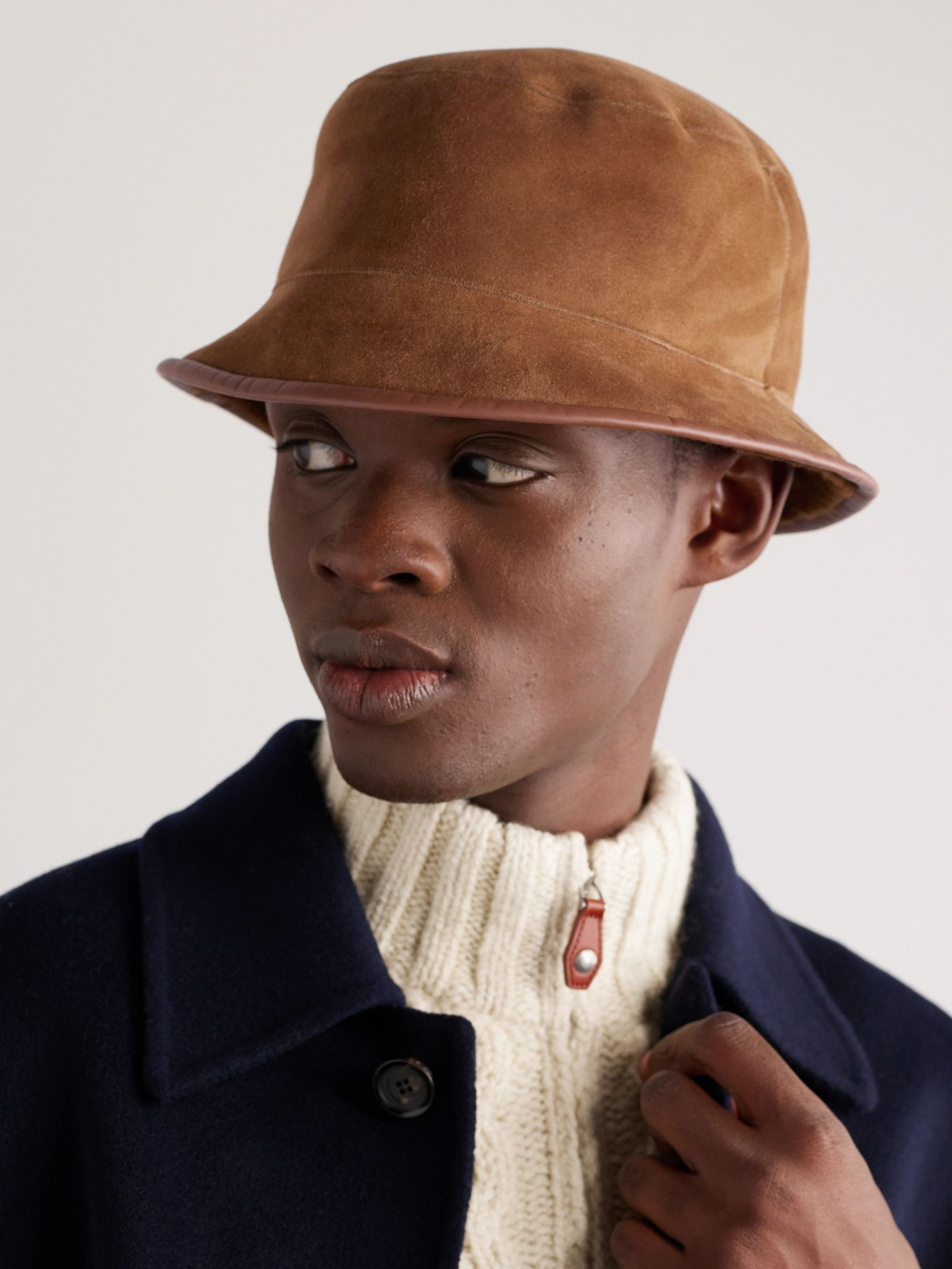 Lys Reversible Leather-Trimmed Shearling Bucket Hat Brown - 2