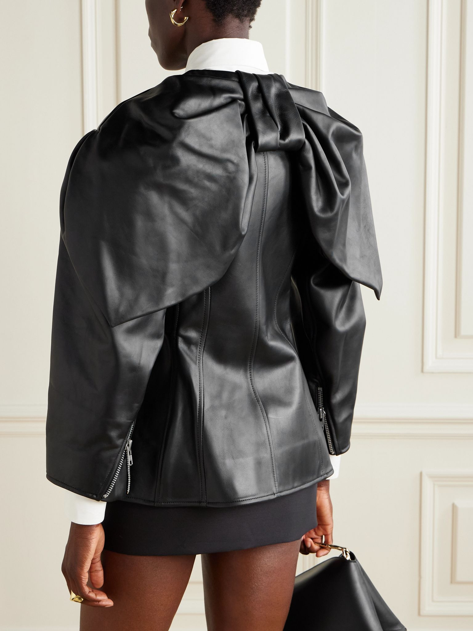 Belted leather jacket Black - 4