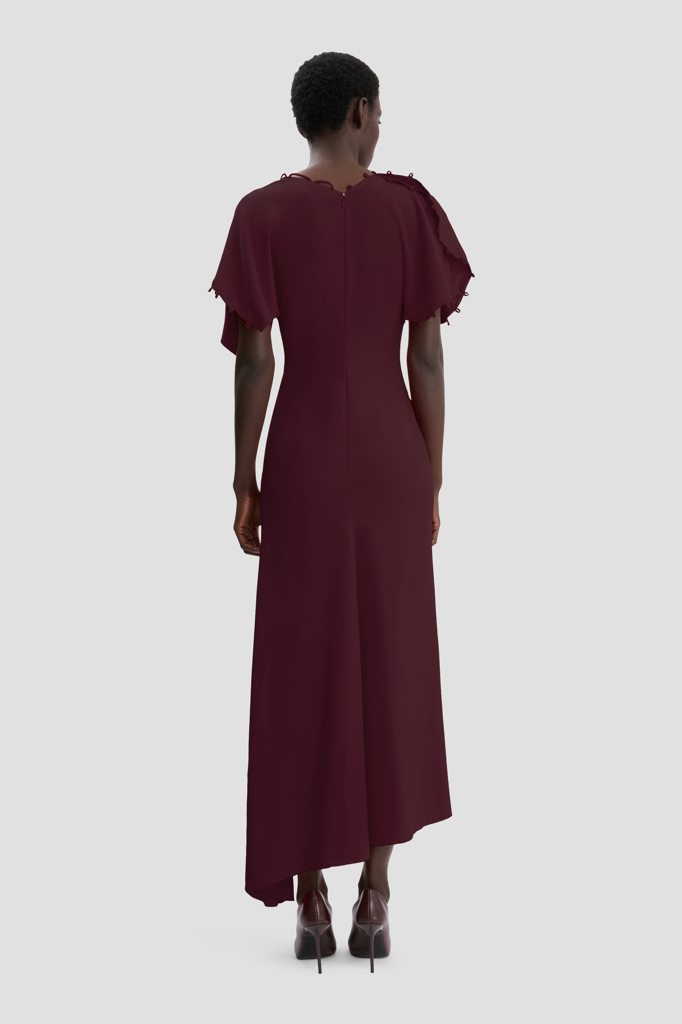 Rouleaux Detail Midi Dress In Merlot - 4