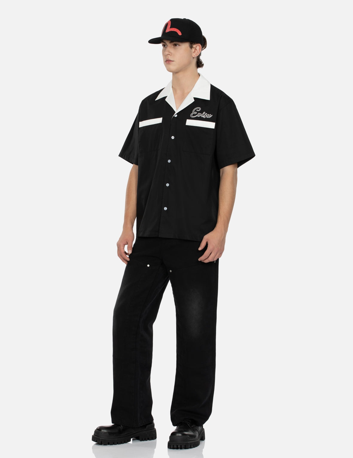 Chain-Stitched Embroidery Logo Boxy Tencel Shirt - 3