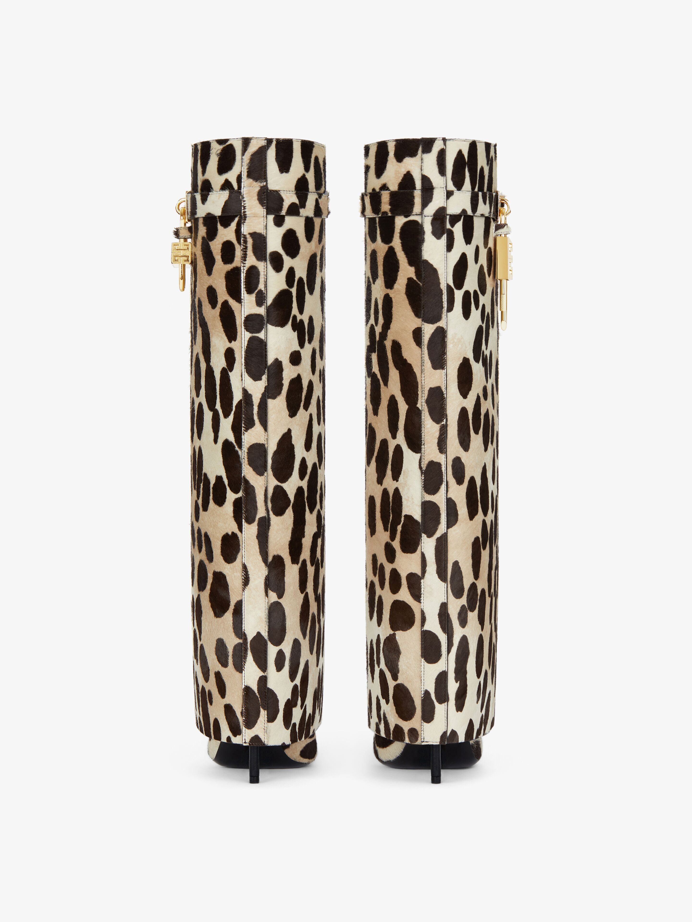 SHARK LOCK STILETTO BOOTS IN PONY WITH LEOPARD PRINT - 6