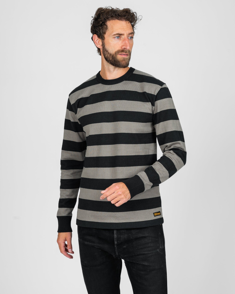 Iron Heart 11OZ COTTON KNIT LONG-SLEEVED SWEATER - GREY/BLACK outlook