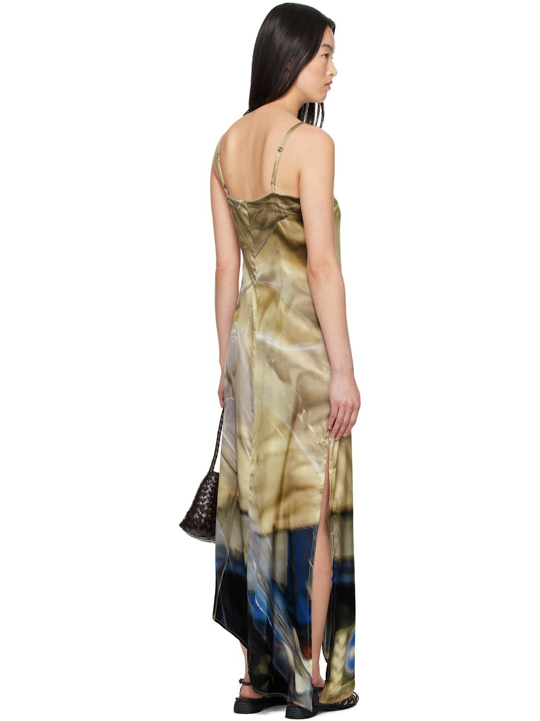 Multicolor Draped Tarp Silk Maxi Dress - 3